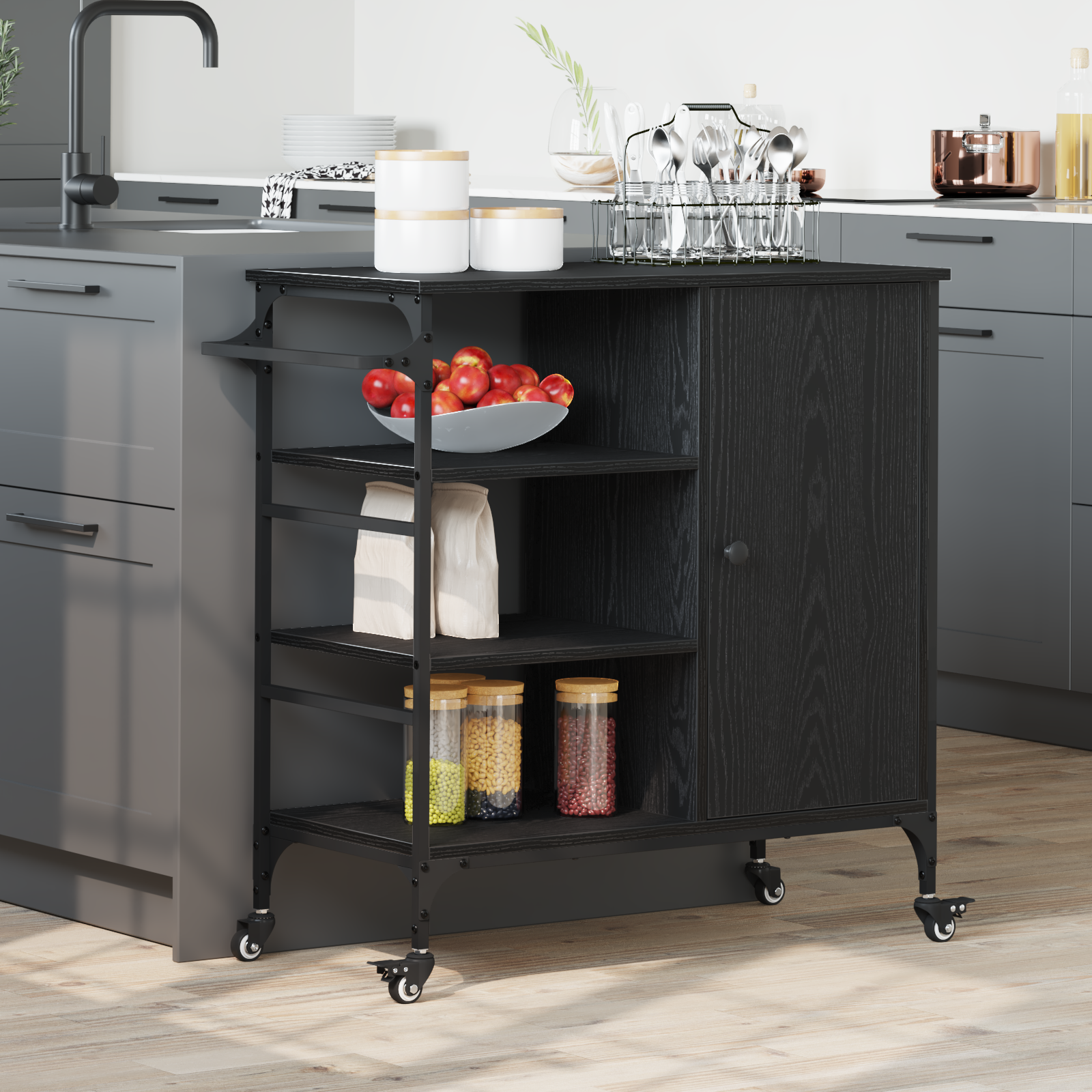 Kitchen Trolley Black Oak 87.5x38.5x84.5 cm Engineered Wood