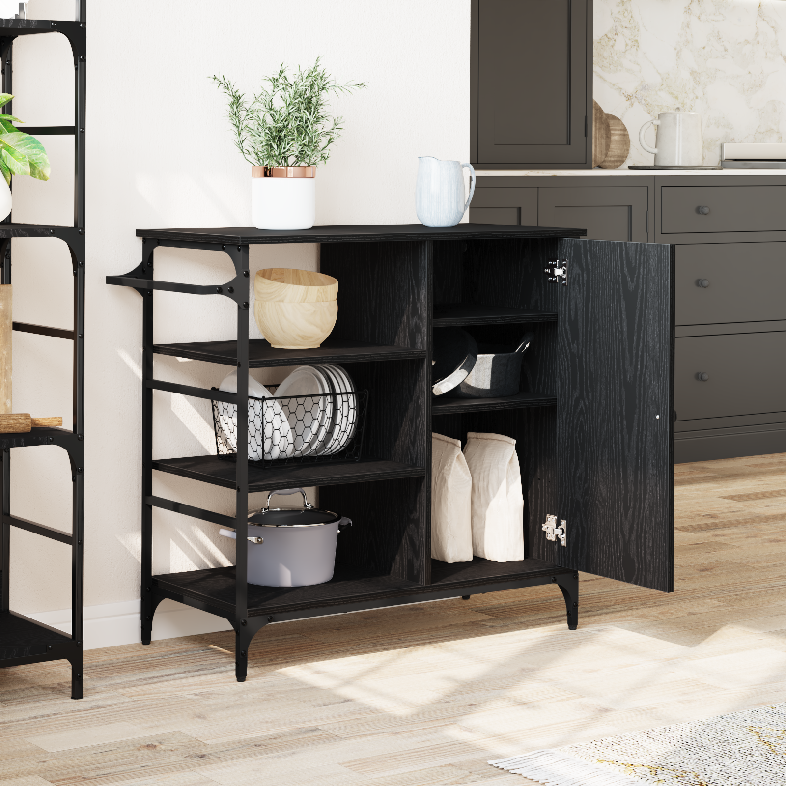 Kitchen Trolley Black Oak 87.5x38.5x84.5 cm Engineered Wood - Image 4