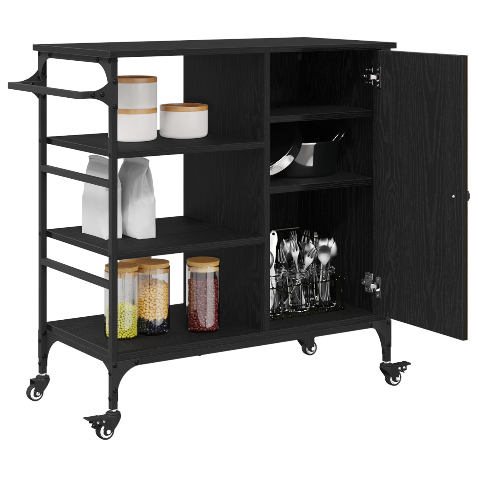 Kitchen Trolley Black Oak 87.5x38.5x84.5 cm Engineered Wood - Image 3
