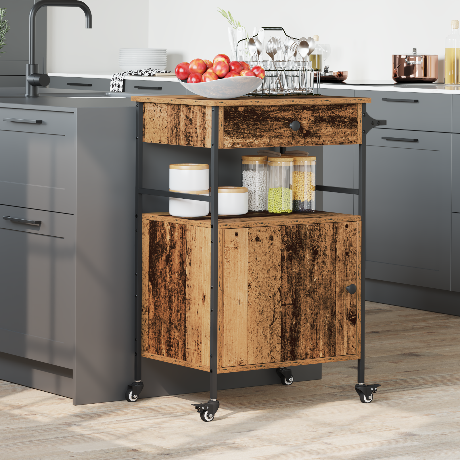 Kitchen Trolley Old Wood 56x43x89.5 cm Engineered Wood