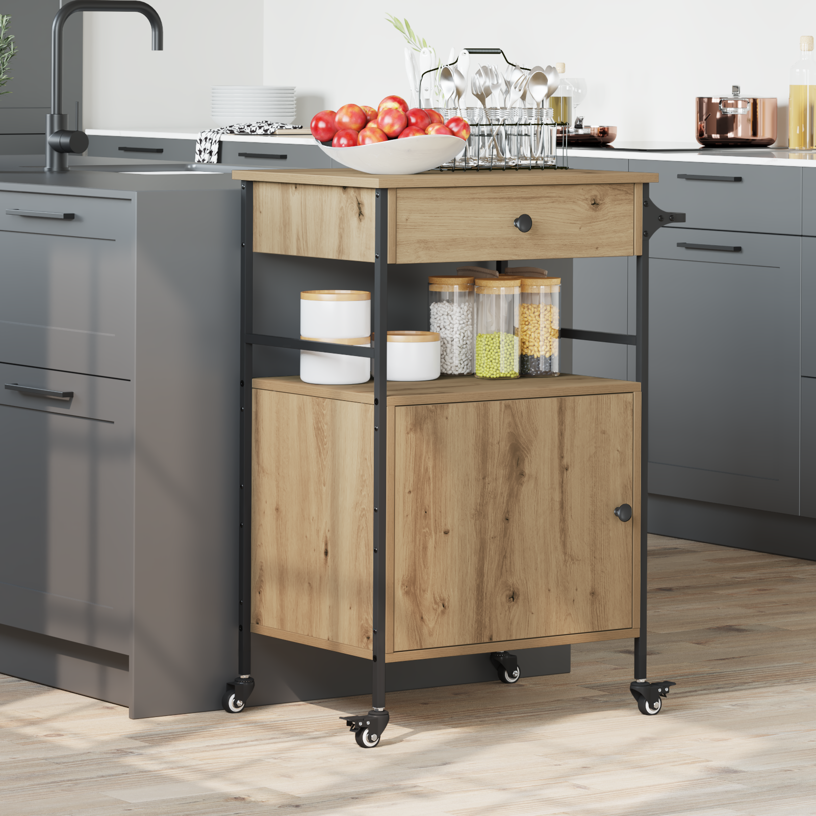 Kitchen Trolley Artisan Oak 56x43x89.5 cm Engineered Wood