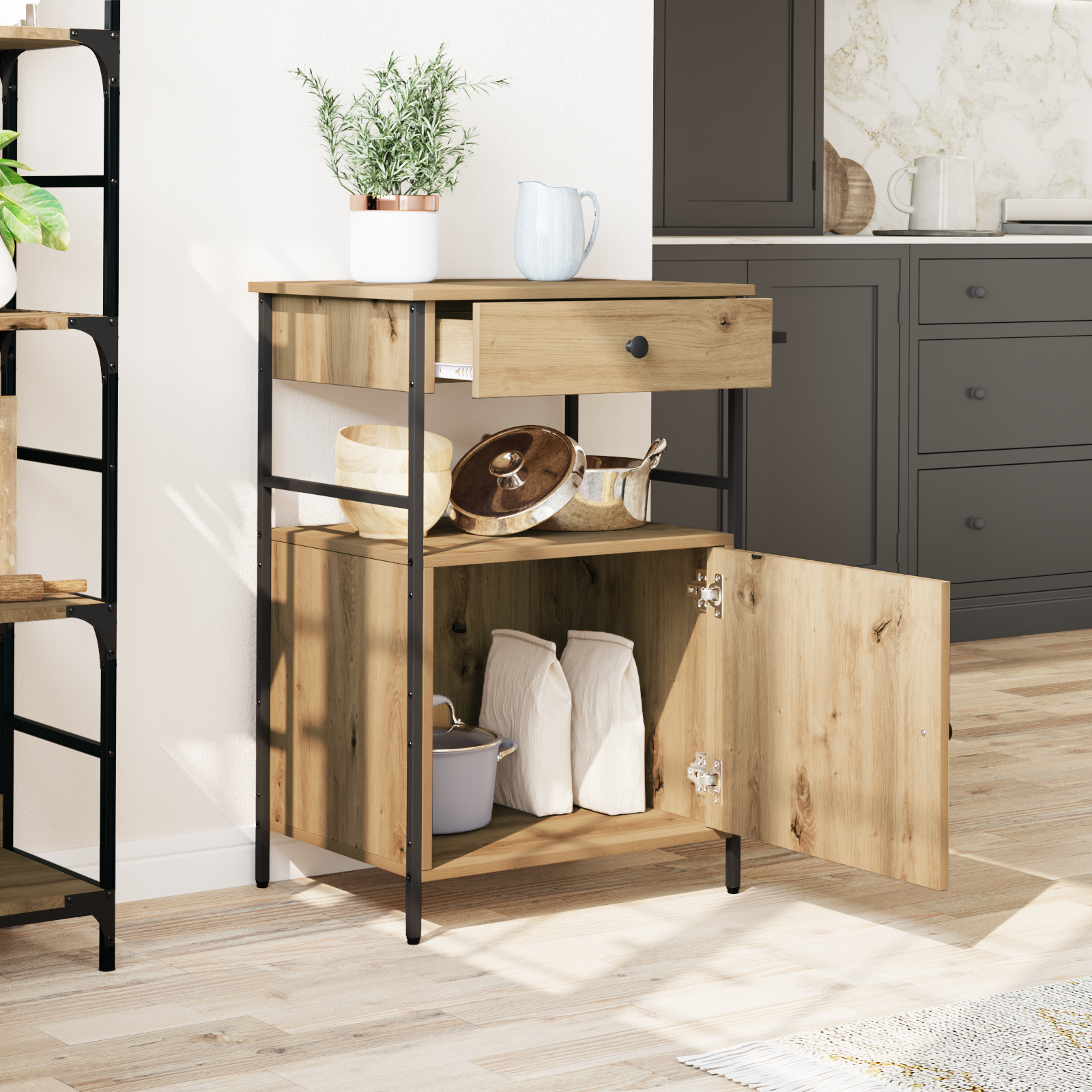 Kitchen Trolley Artisan Oak 56x43x89.5 cm Engineered Wood - Image 4