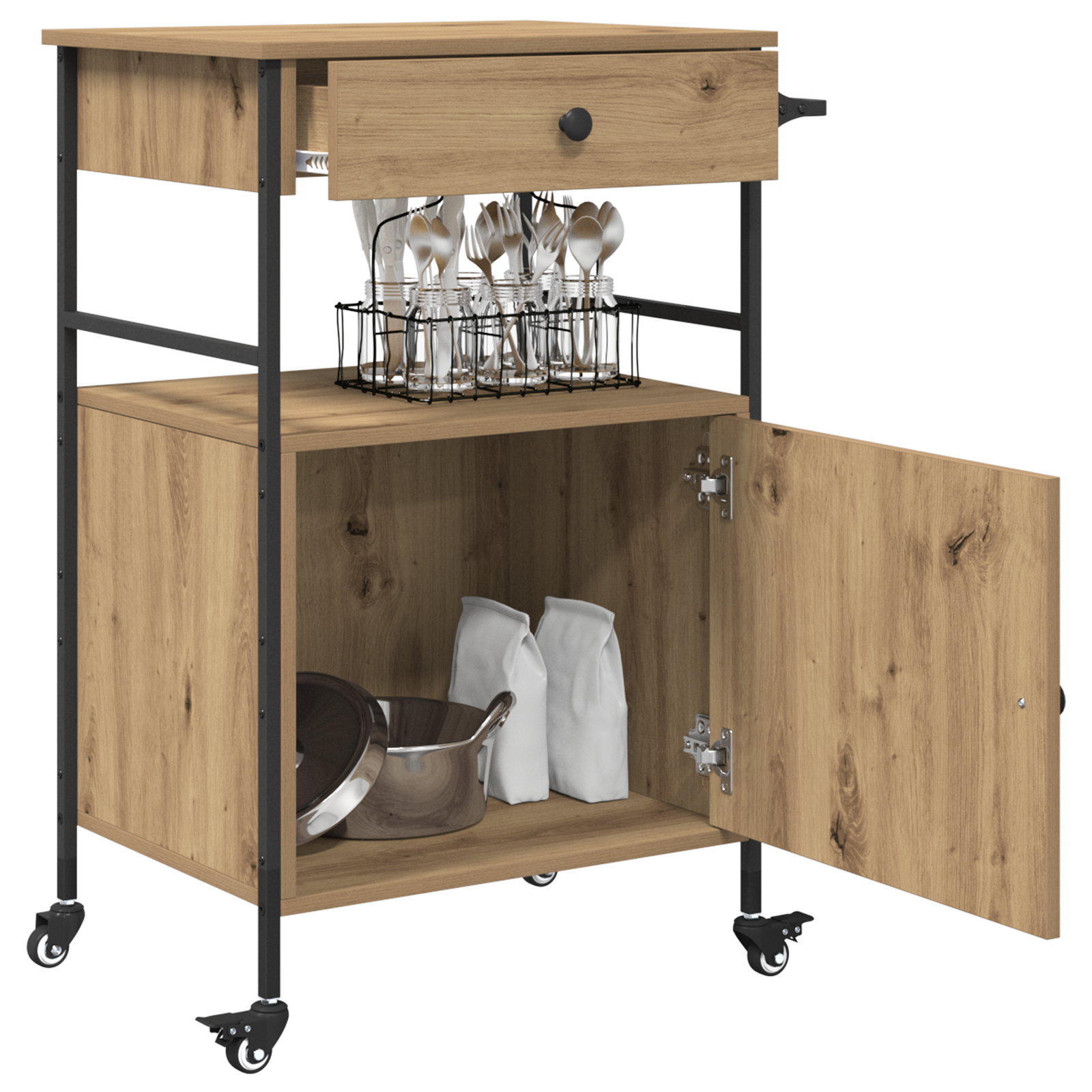 Kitchen Trolley Artisan Oak 56x43x89.5 cm Engineered Wood - Image 3