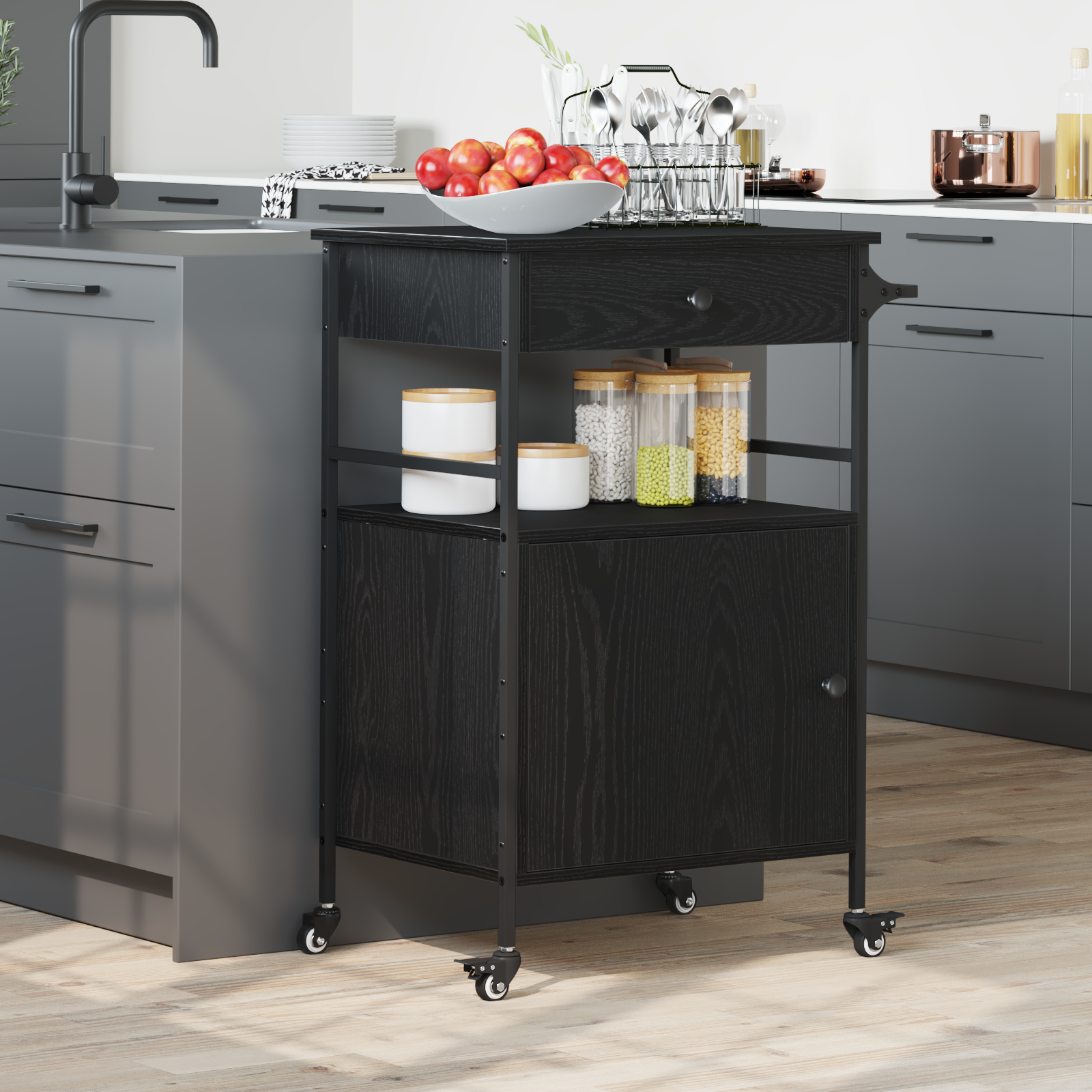 Kitchen Trolley Black Oak 56x43x89.5 cm Engineered Wood