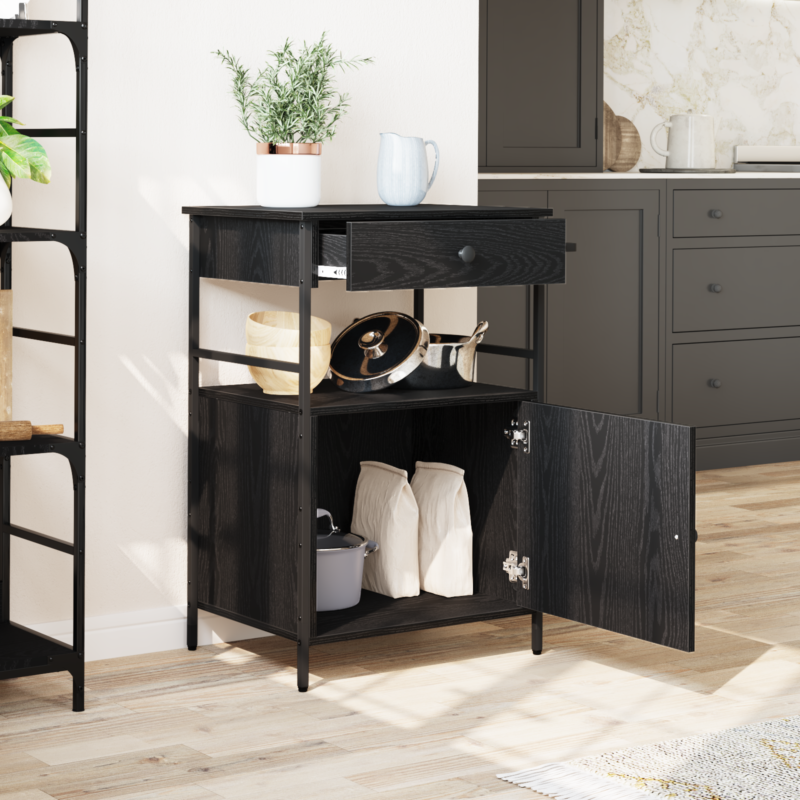 Kitchen Trolley Black Oak 56x43x89.5 cm Engineered Wood - Image 4