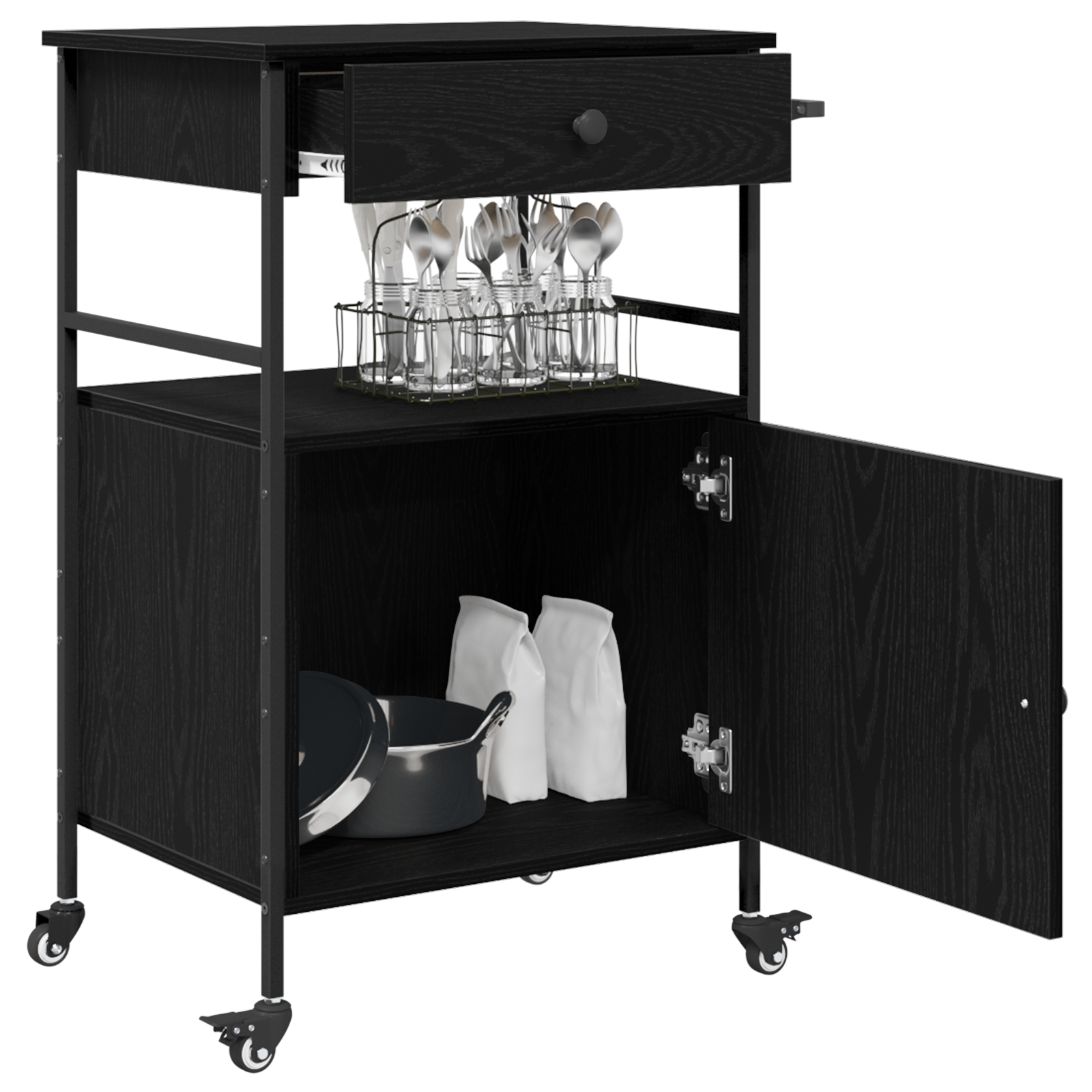 Kitchen Trolley Black Oak 56x43x89.5 cm Engineered Wood - Image 3