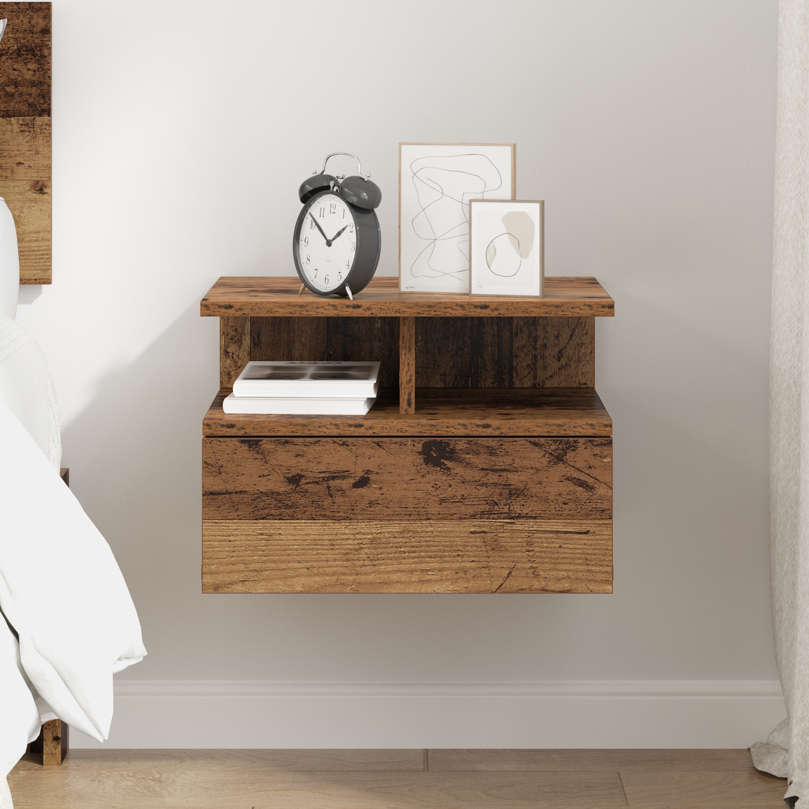 Floating Nightstand Old Wood 40x31x27 cm Engineered Wood - Image 4