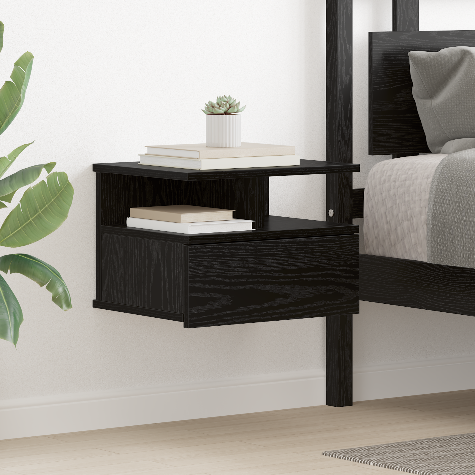 Floating Nightstand Black Oak 40x31x27 cm Engineered Wood