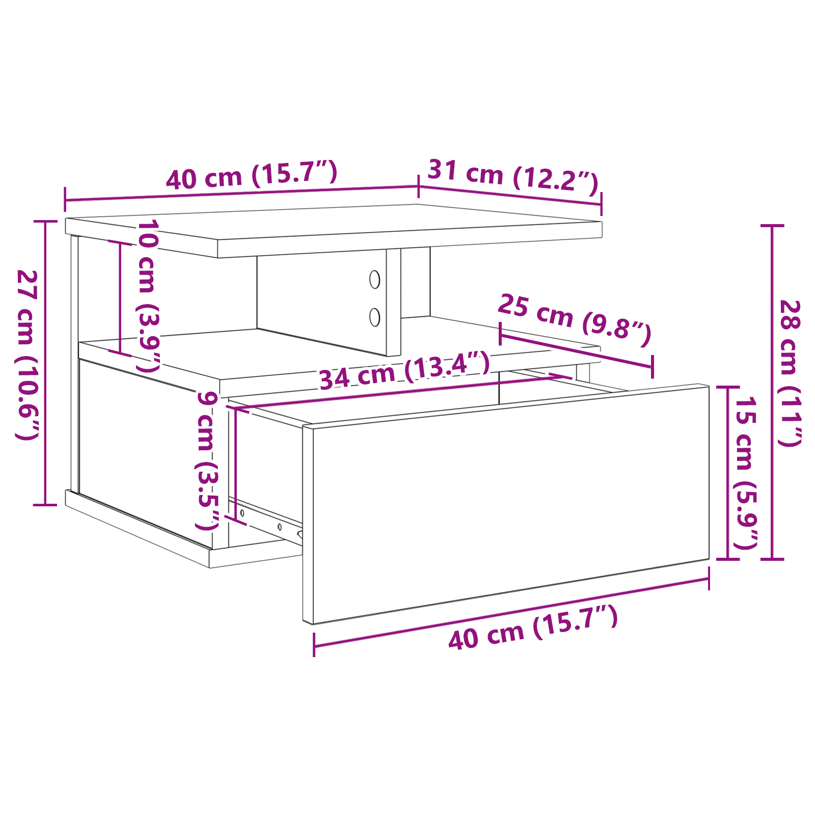 Floating Nightstand Black Oak 40x31x27 cm Engineered Wood - Image 10
