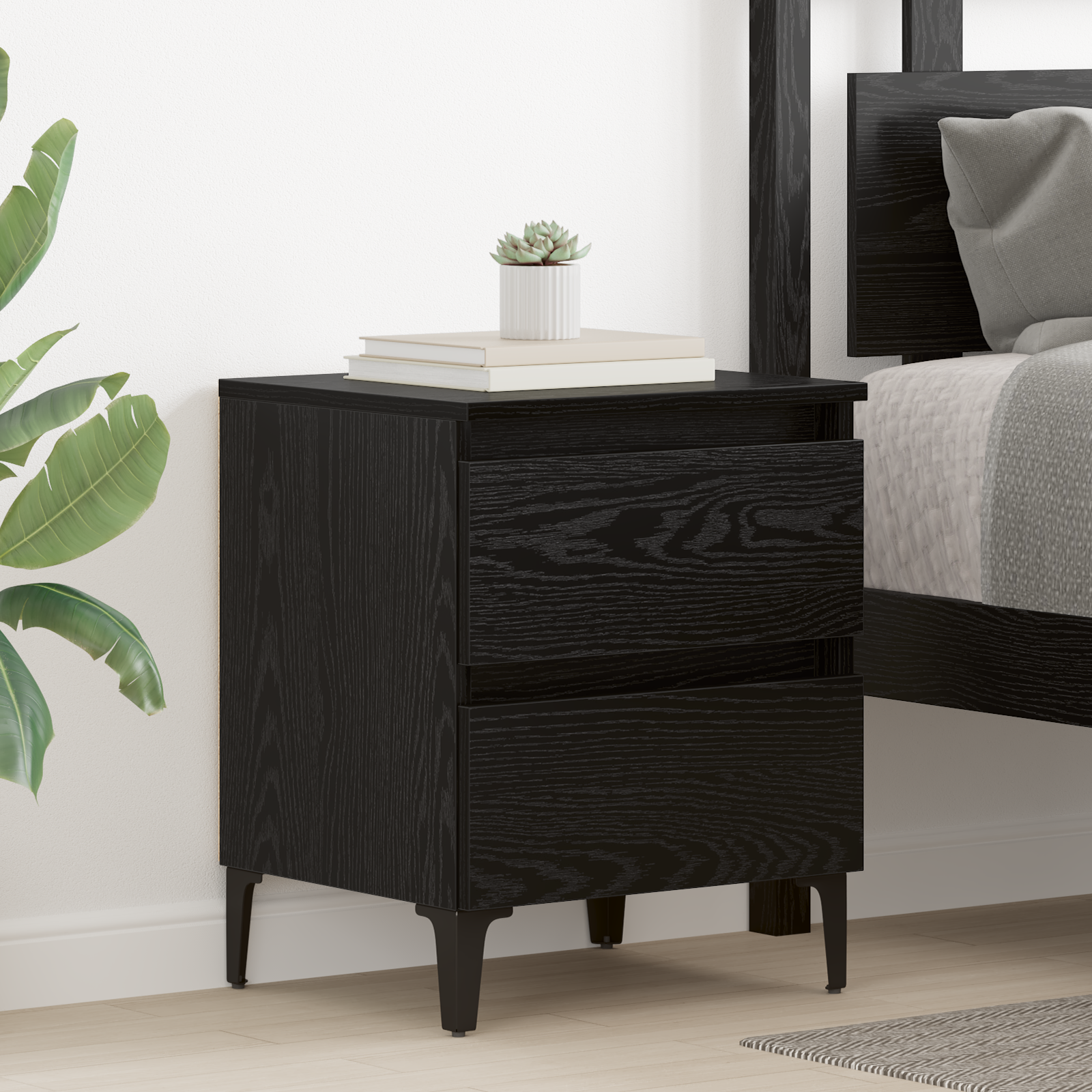 Bed Cabinet Black Oak 40x35x50 cm Engineered Wood