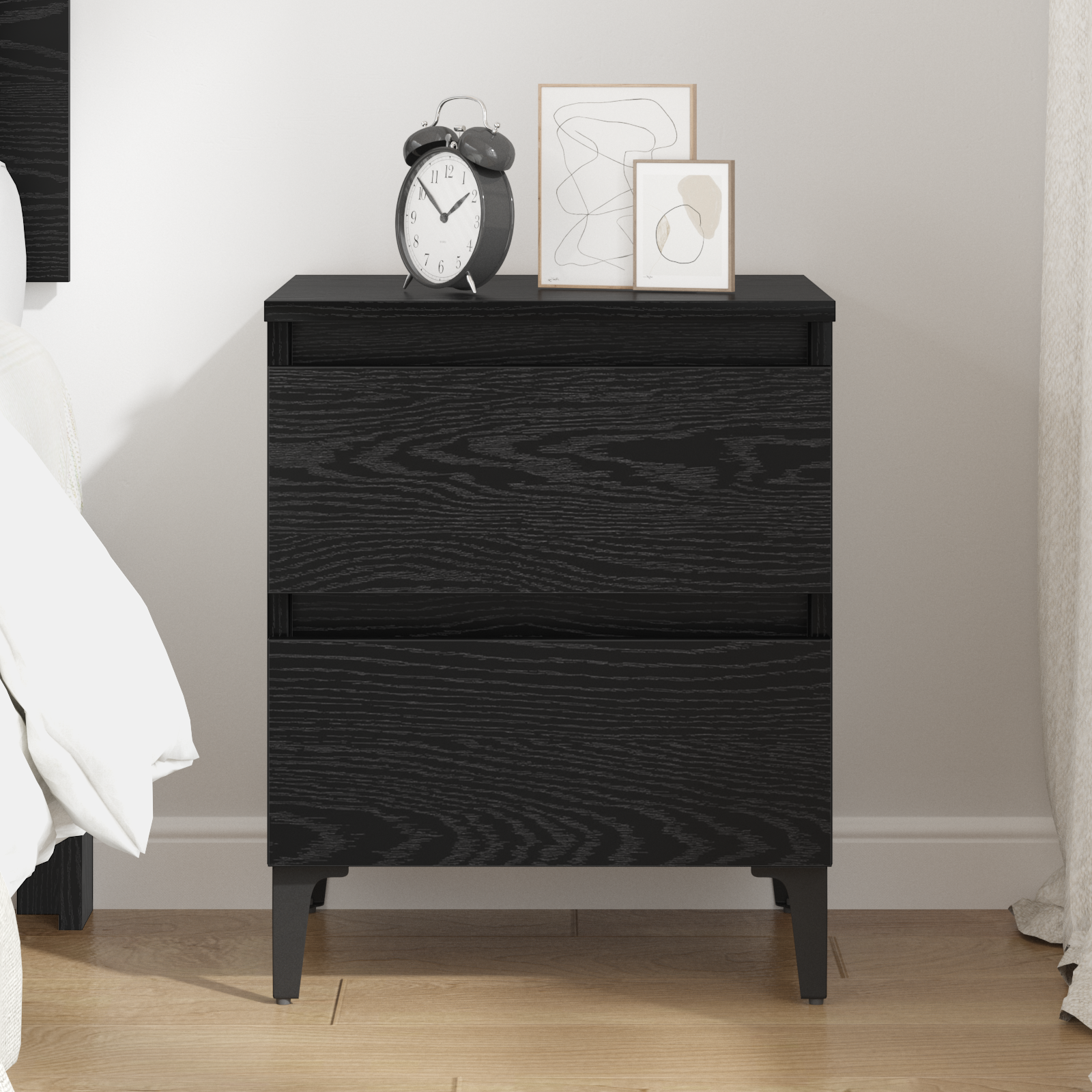 Bed Cabinet Black Oak 40x35x50 cm Engineered Wood - Image 4