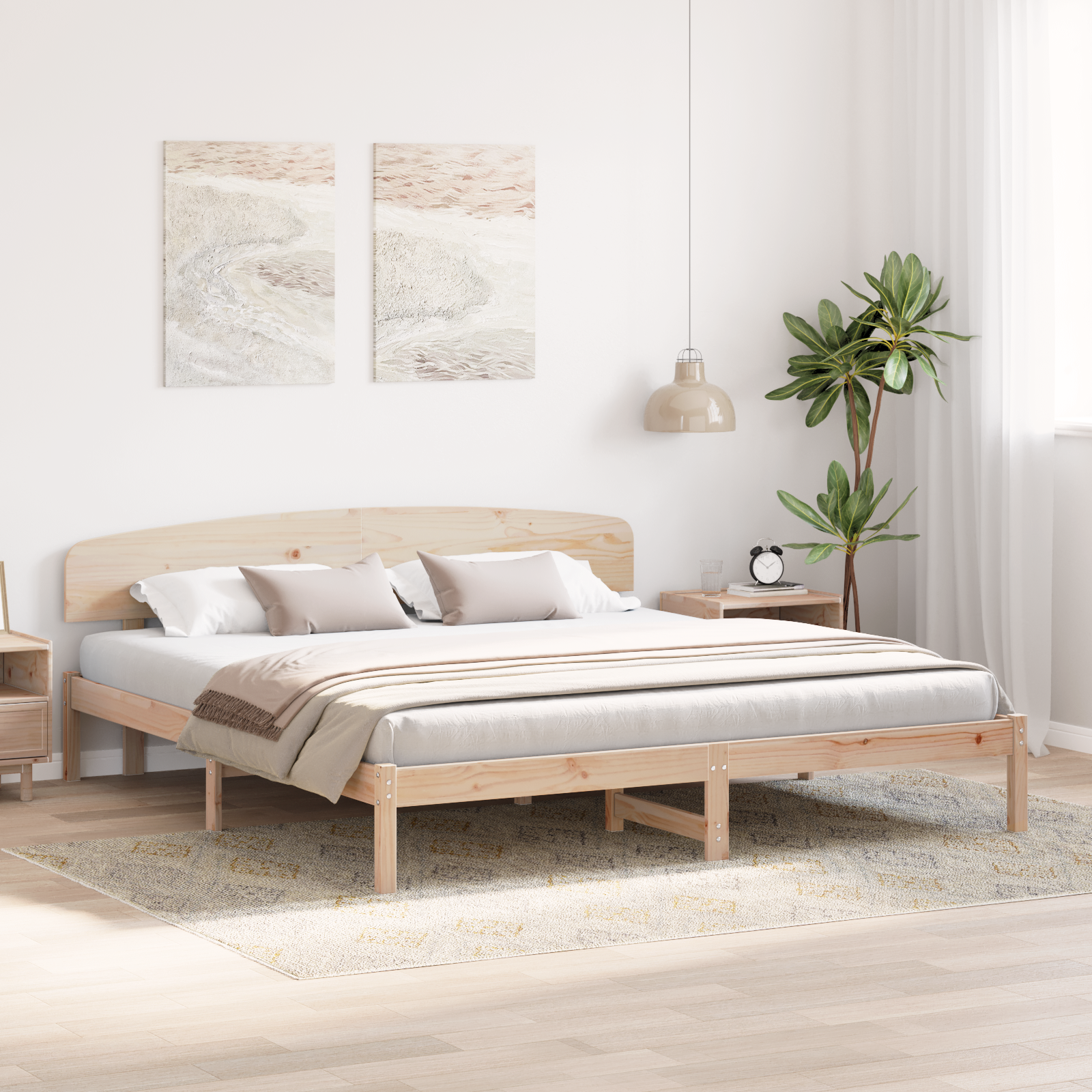 Bed Frame with Headboard 200x200 cm Solid Wood Pine - Image 5