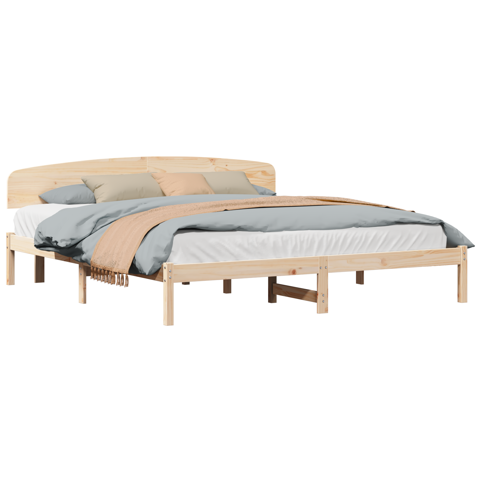 Bed Frame with Headboard 200x200 cm Solid Wood Pine - Image 2