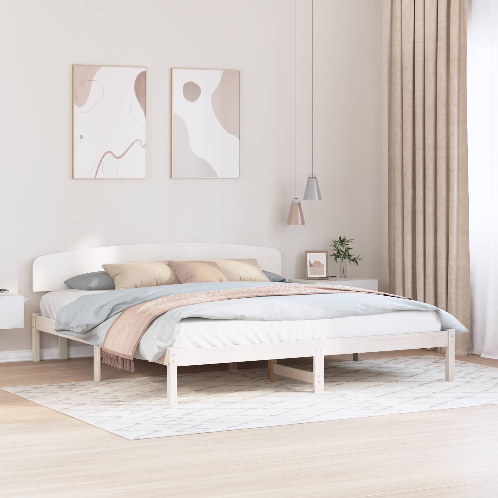 Bed Frame with Headboard White 200x200 cm Solid Wood Pine