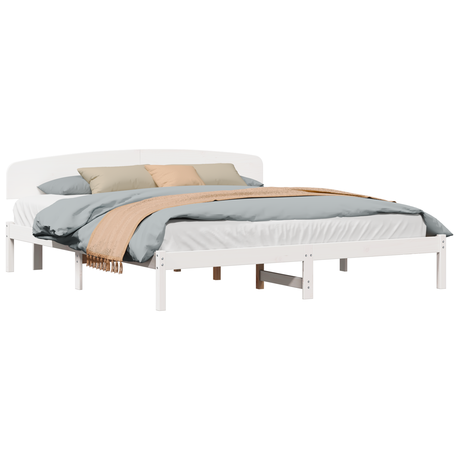 Bed Frame with Headboard White 200x200 cm Solid Wood Pine - Image 2