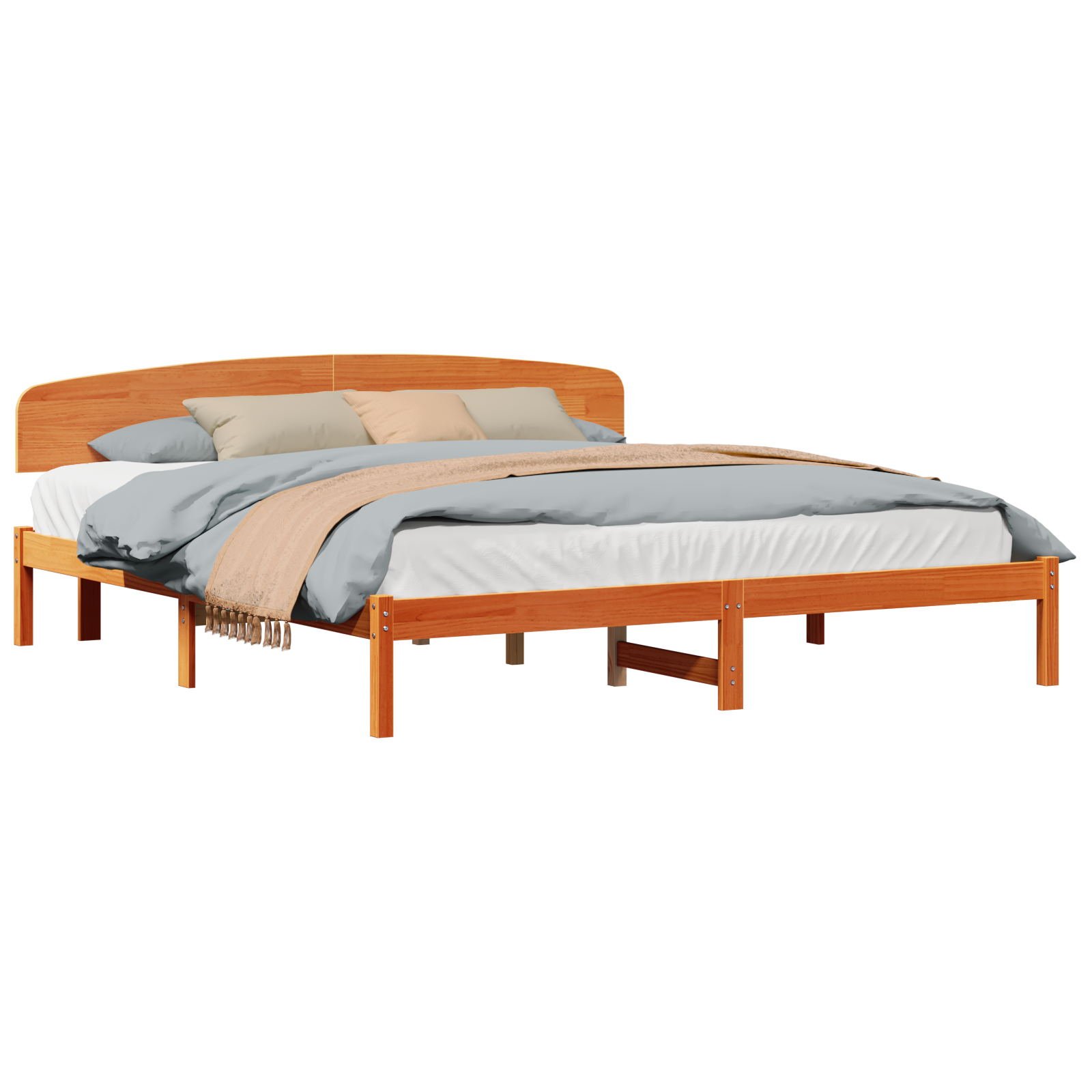 Bed Frame with Headboard Wax Brown 200x200 cm Solid Wood Pine - Image 2