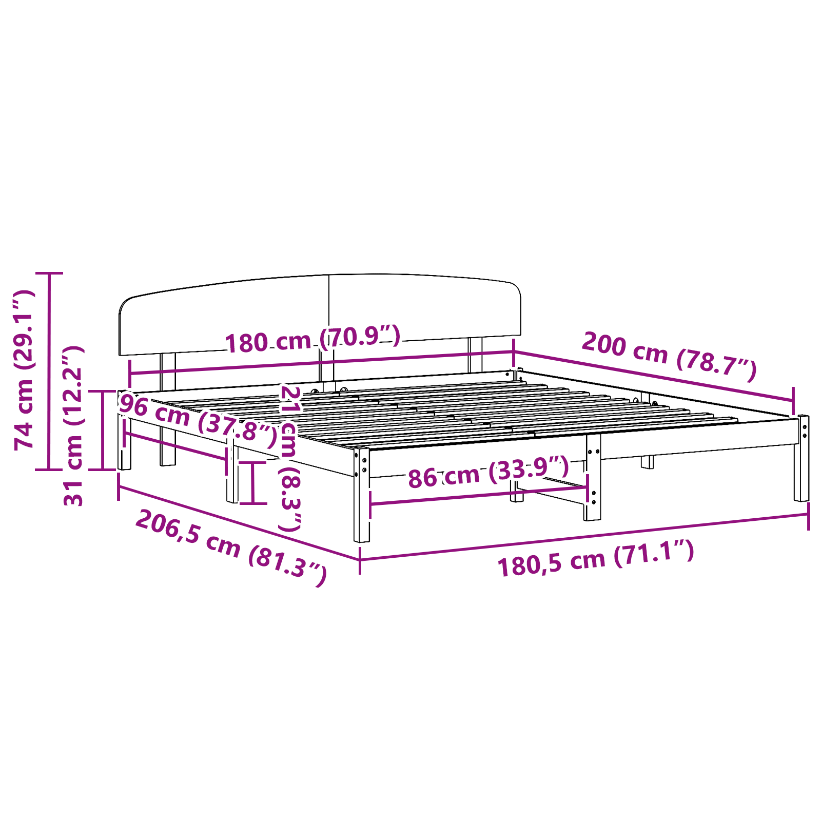 Bedframe met hoofdeinde Wit 180 x 200 cm Massief grenenhout image 10