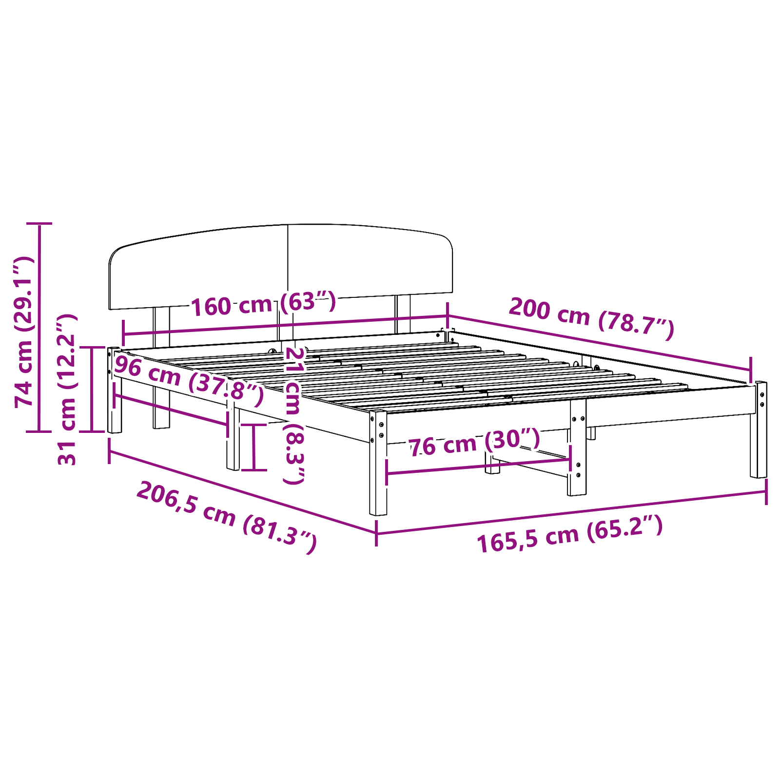 Bed Frame with Headboard 160x200 cm Solid Wood Pine - Image 10