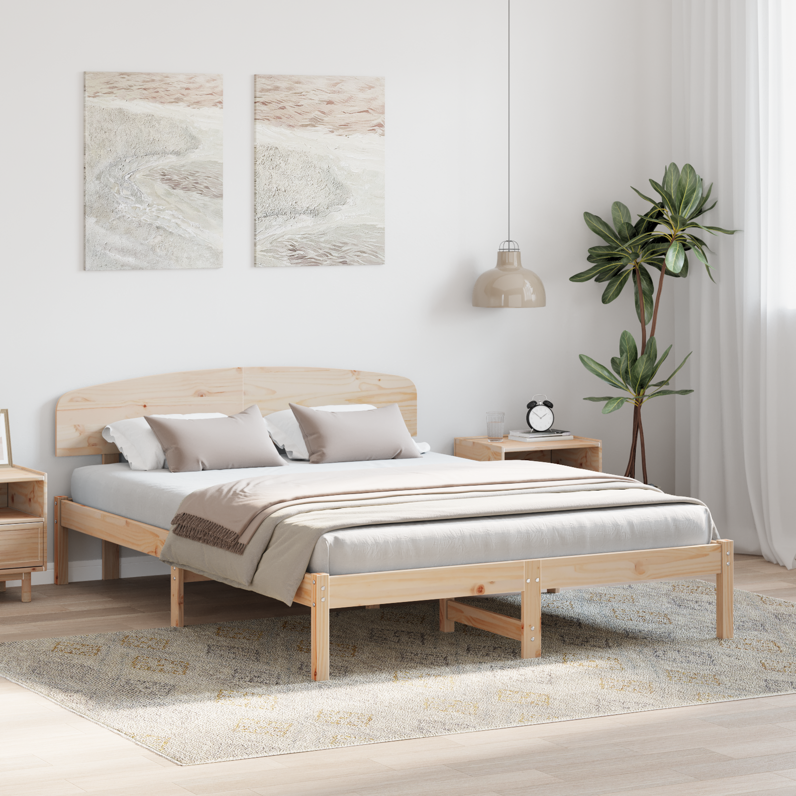 Bed Frame with Headboard 150x200 cm Solid Wood Pine - Image 5