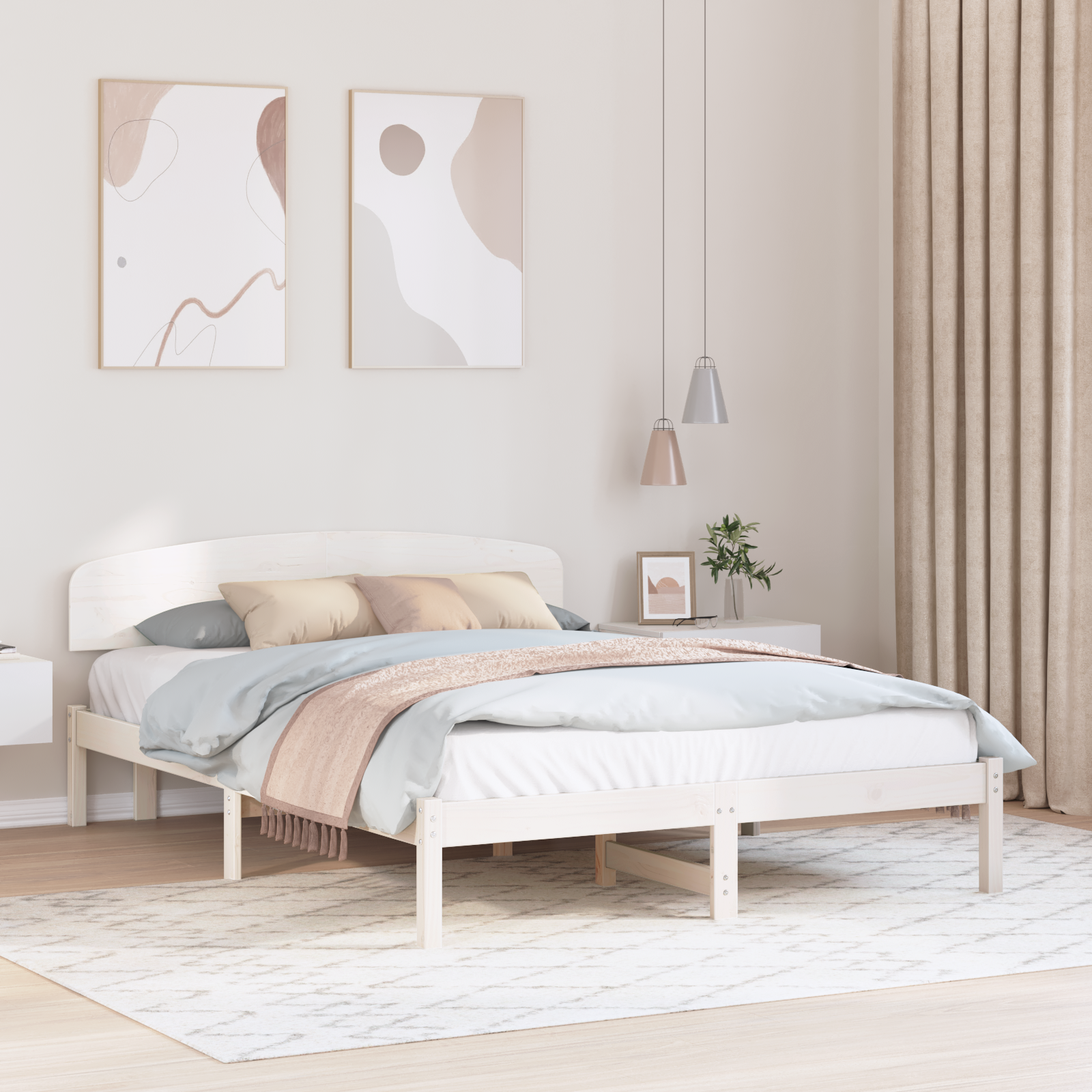 Bed Frame with Headboard White 150x200 cm Solid Wood Pine