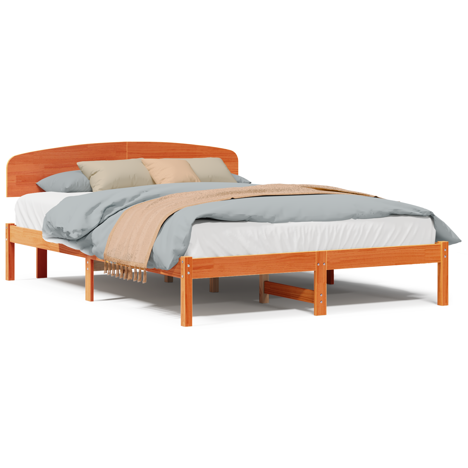 Bed Frame with Headboard Wax Brown 150x200 cm Solid Wood Pine - Image 4