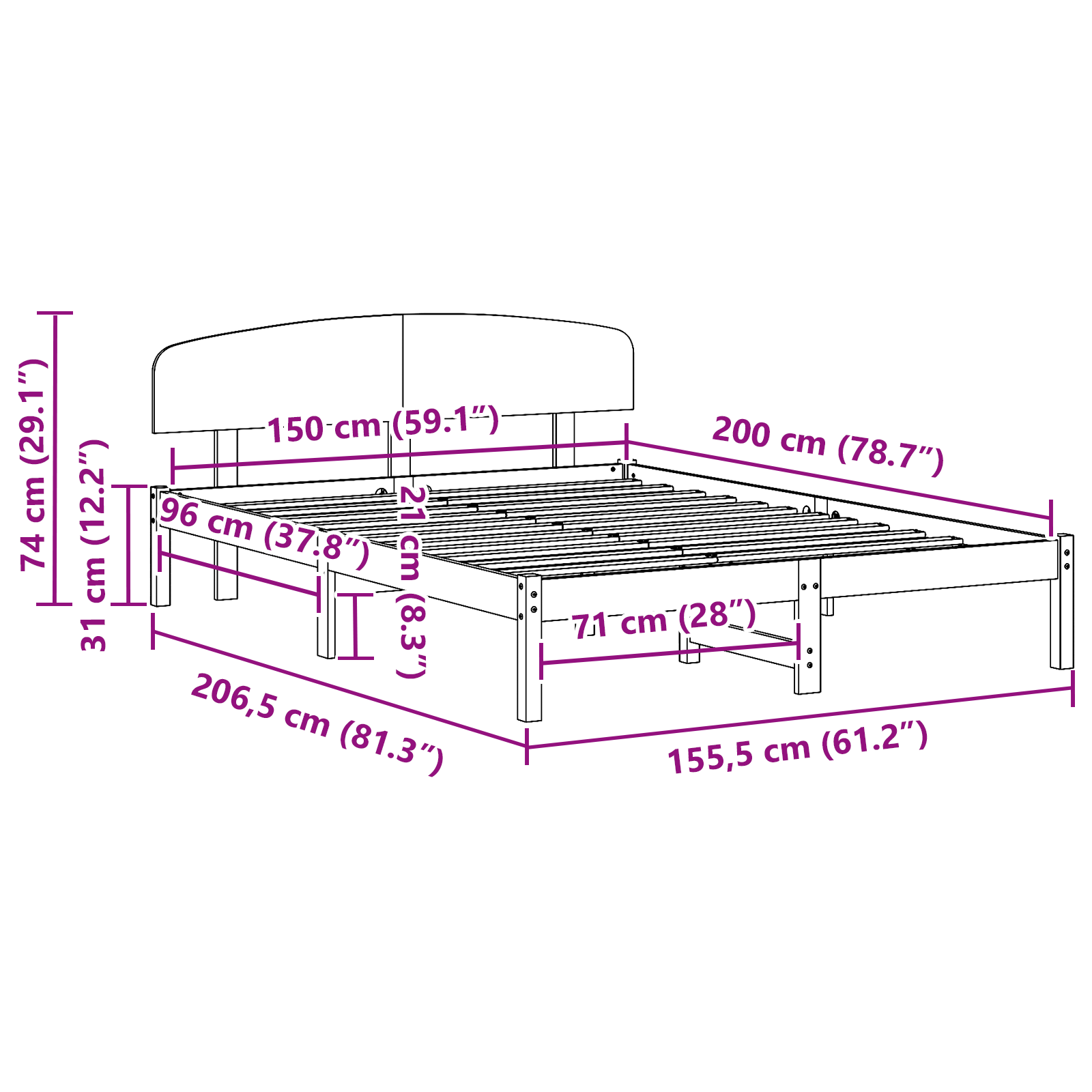 Bedframe Wasbruin 150 x 200 cm Massief grenenhout image 10