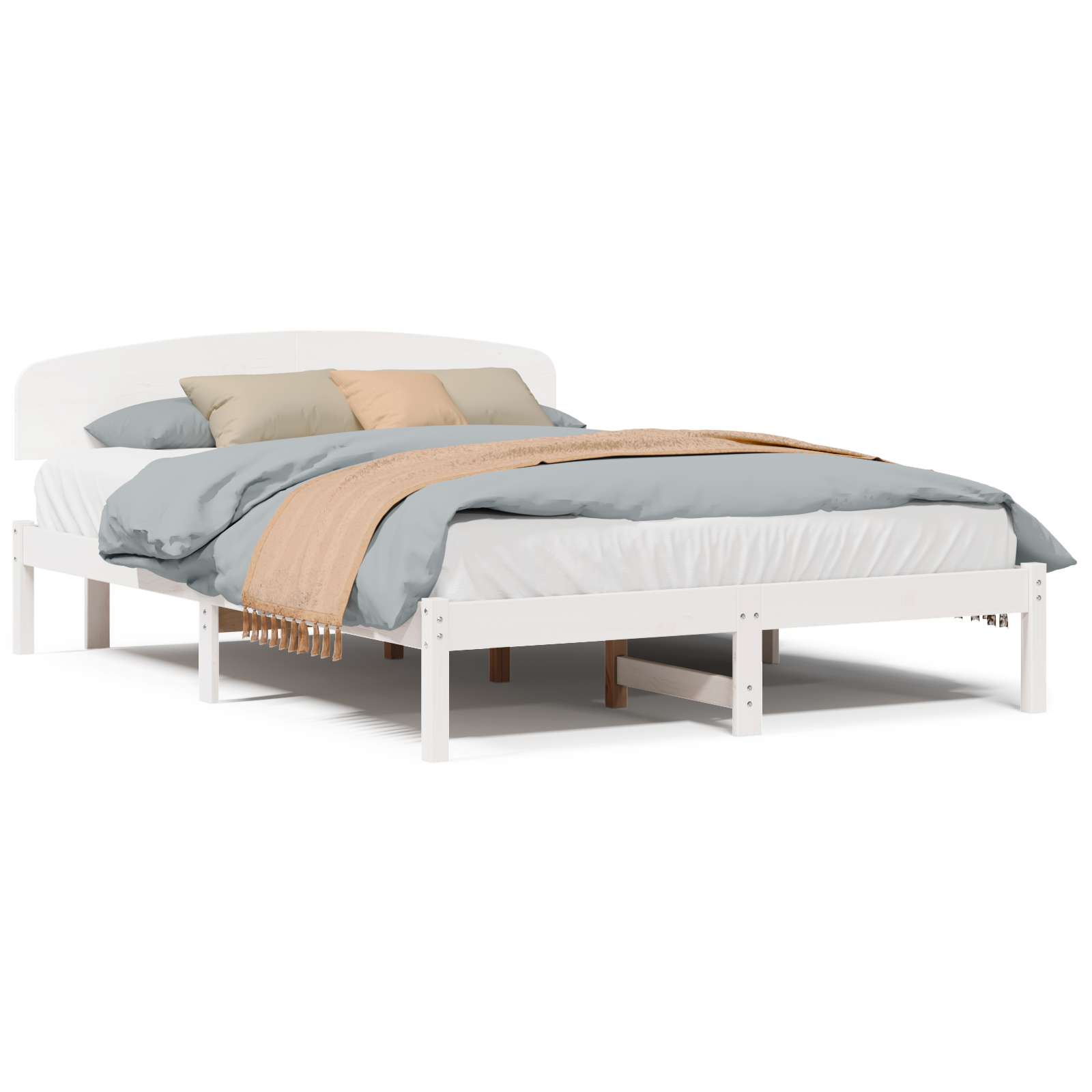 Bed Frame with Headboard White 140x200 cm Solid Wood Pine - Image 4