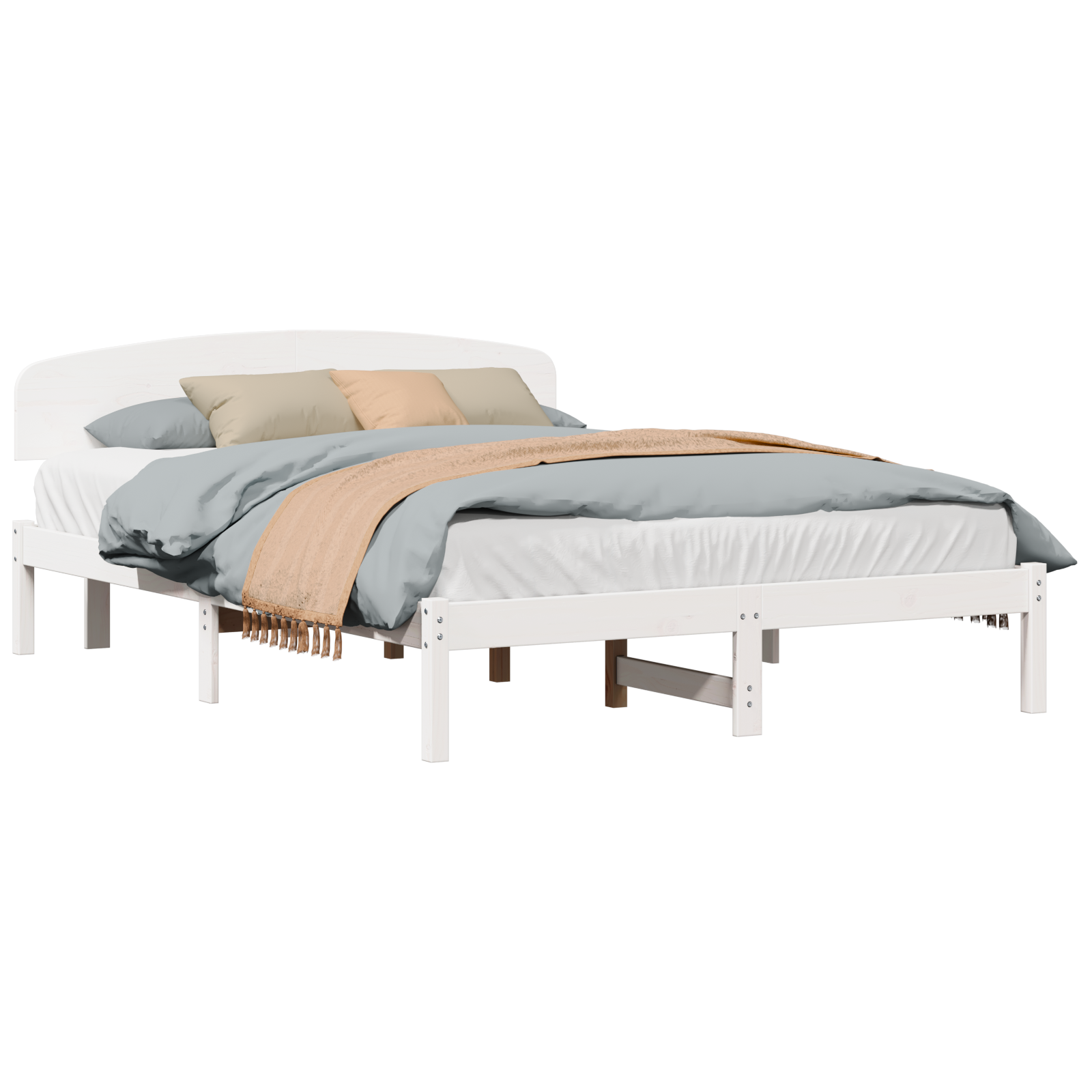 Bed Frame with Headboard White 140x200 cm Solid Wood Pine - Image 2