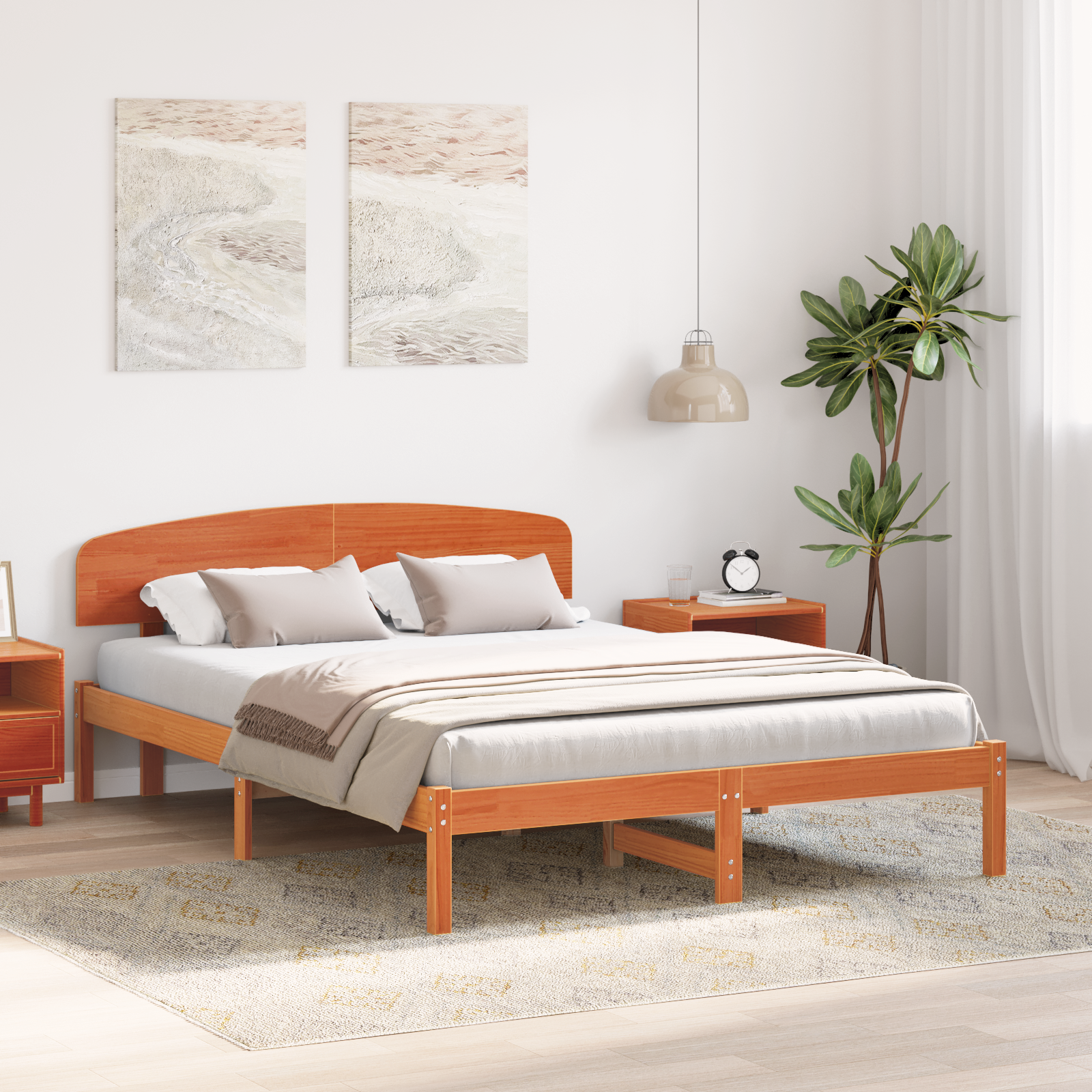 Bed Frame with Headboard Wax Brown 140x200 cm Solid Wood Pine - Image 5