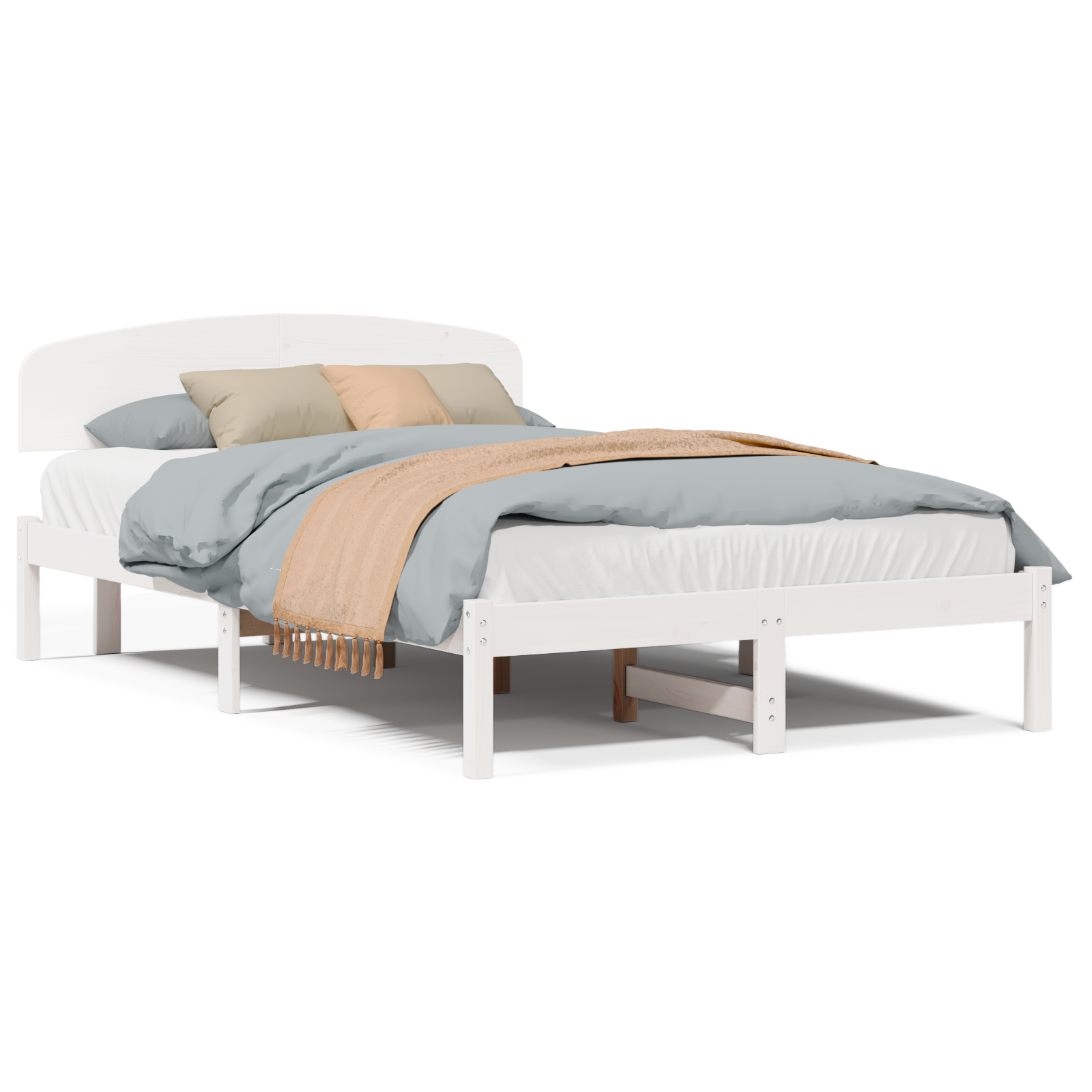 Bed Frame with Headboard White 120x200 cm Solid Wood Pine - Image 4