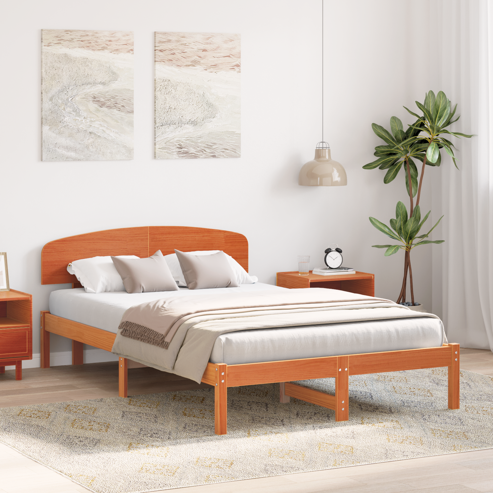 Bed Frame with Headboard Wax Brown 120x200 cm Solid Wood Pine - Image 5