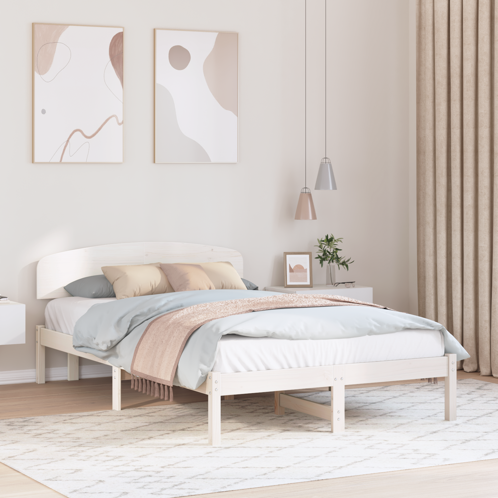 Bed Frame with Headboard White 140x190 cm Solid Wood Pine