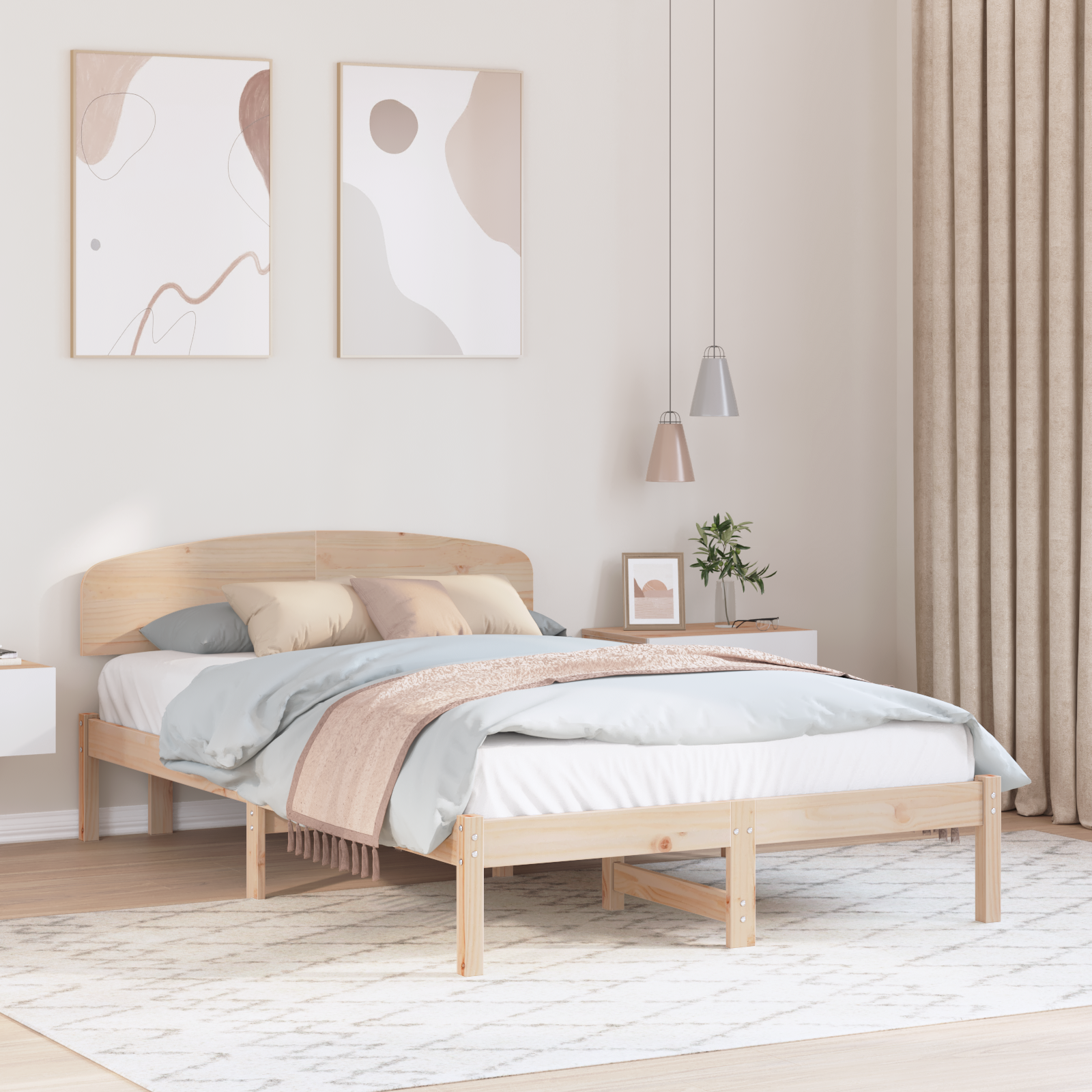 Bed Frame with Headboard 135x190 cm Solid Wood Pine