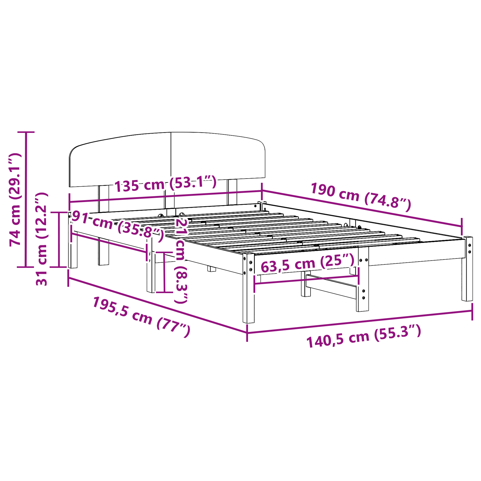 Bedframe met hoofdeinde Wit 135 x 190 cm Massief grenenhout image 10
