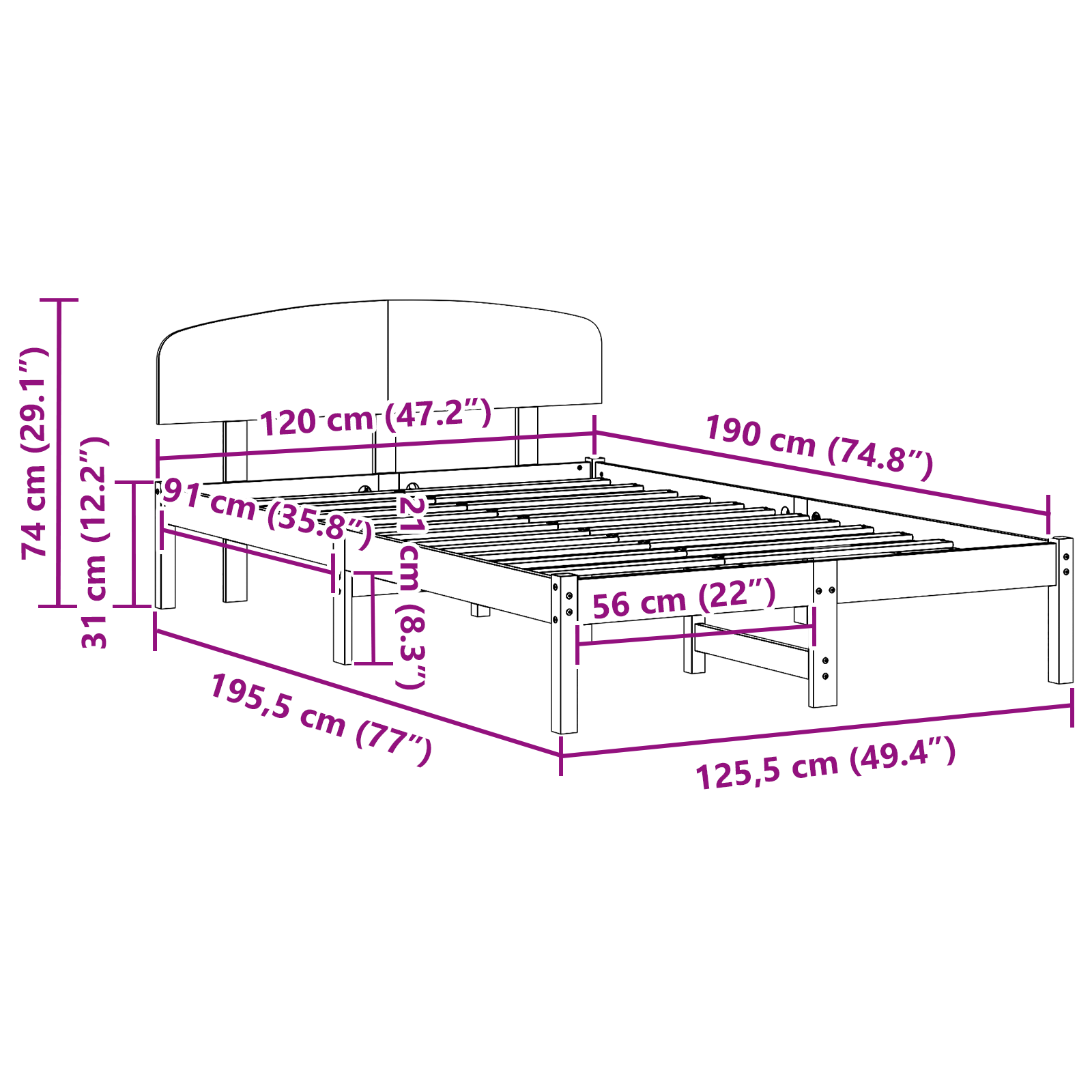 Bedframe met hoofdeinde Wit 120 x 190 cm Massief grenenhout