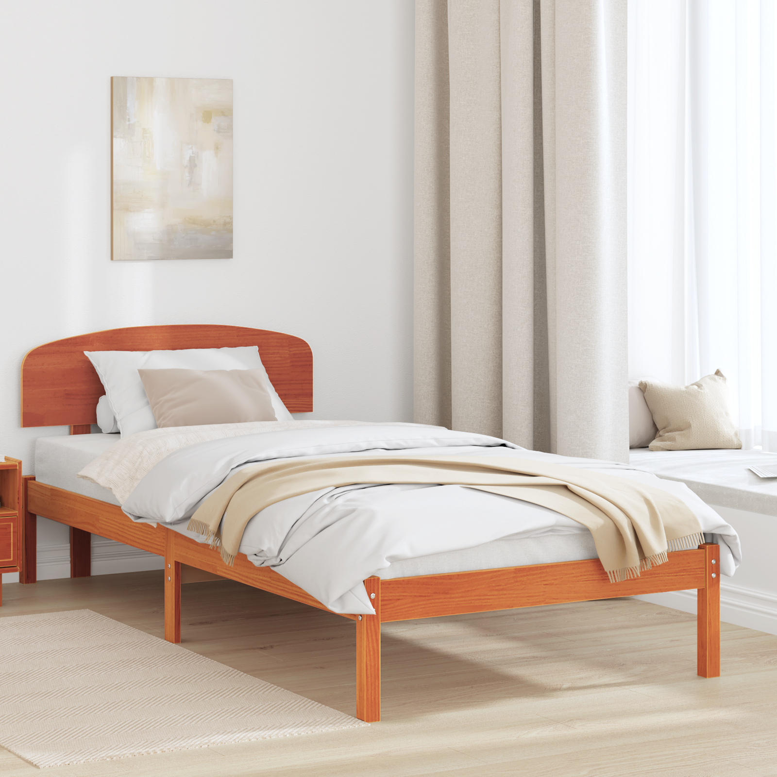 Bed Frame with Headboard Wax Brown 75x190 cm Solid Wood Pine