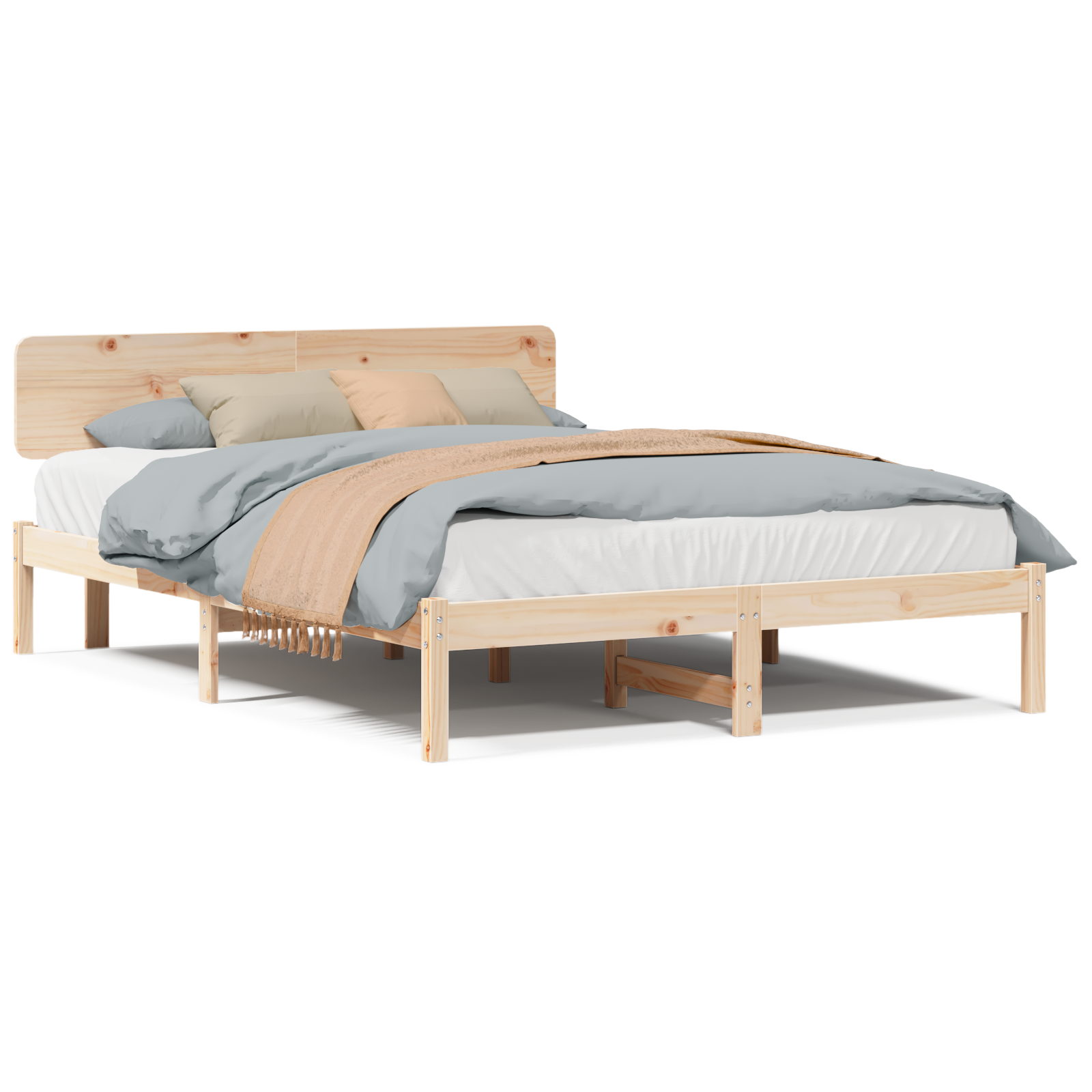 Bed Frame with Headboard 200x200 cm Solid Pine Wood - Image 4