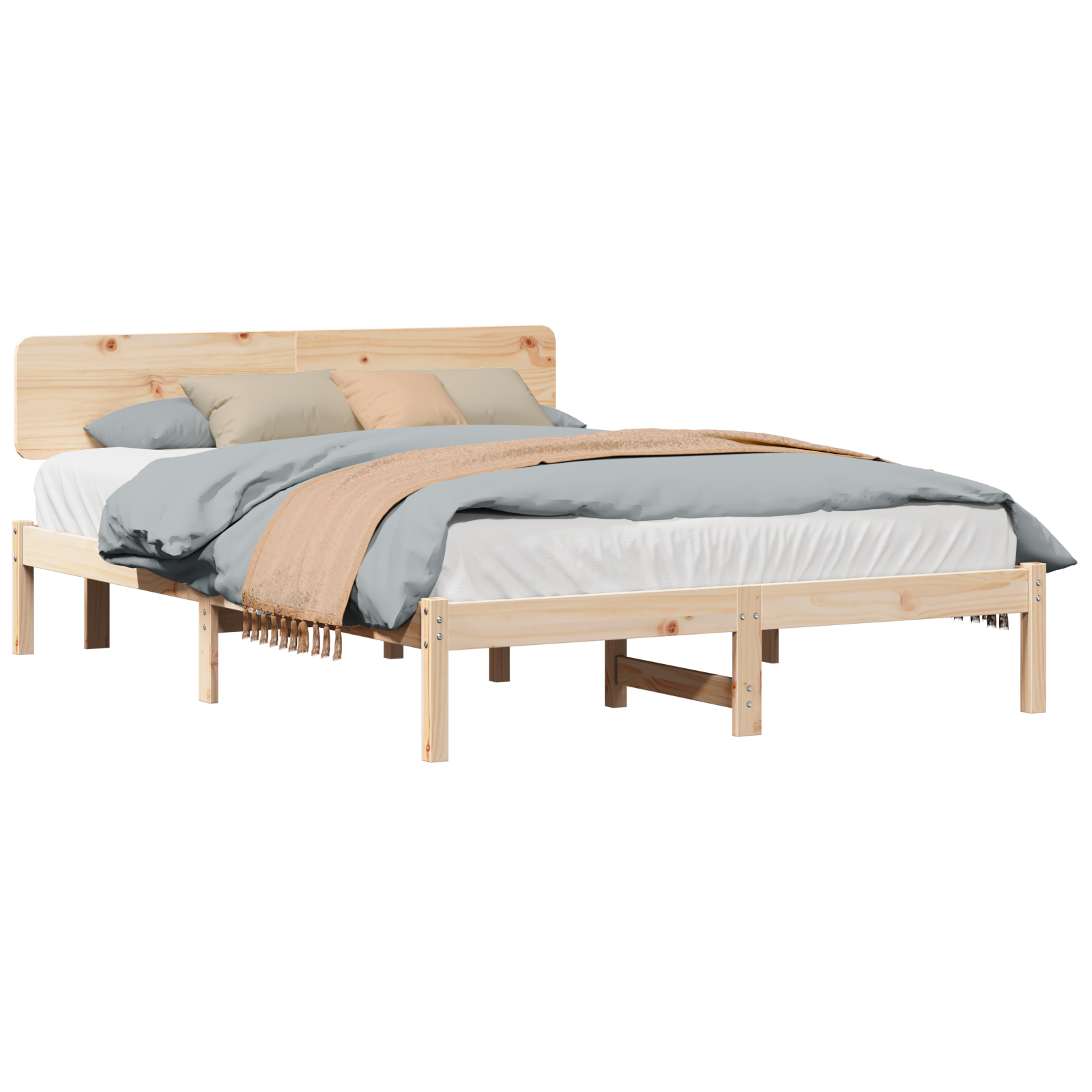 Bed Frame with Headboard 200x200 cm Solid Pine Wood - Image 2