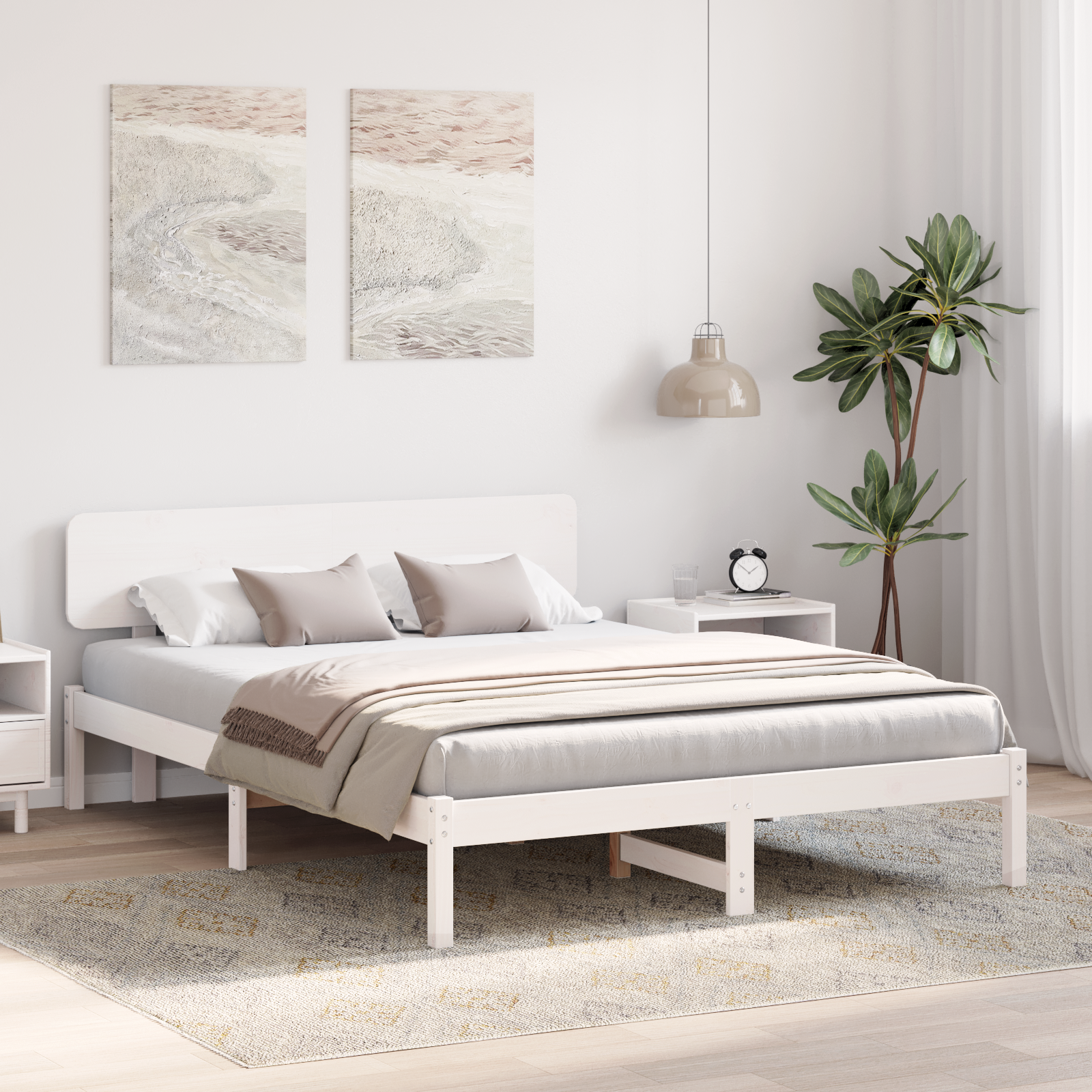 Bed Frame with Headboard White 200x200 cm Solid Pine Wood - Image 5