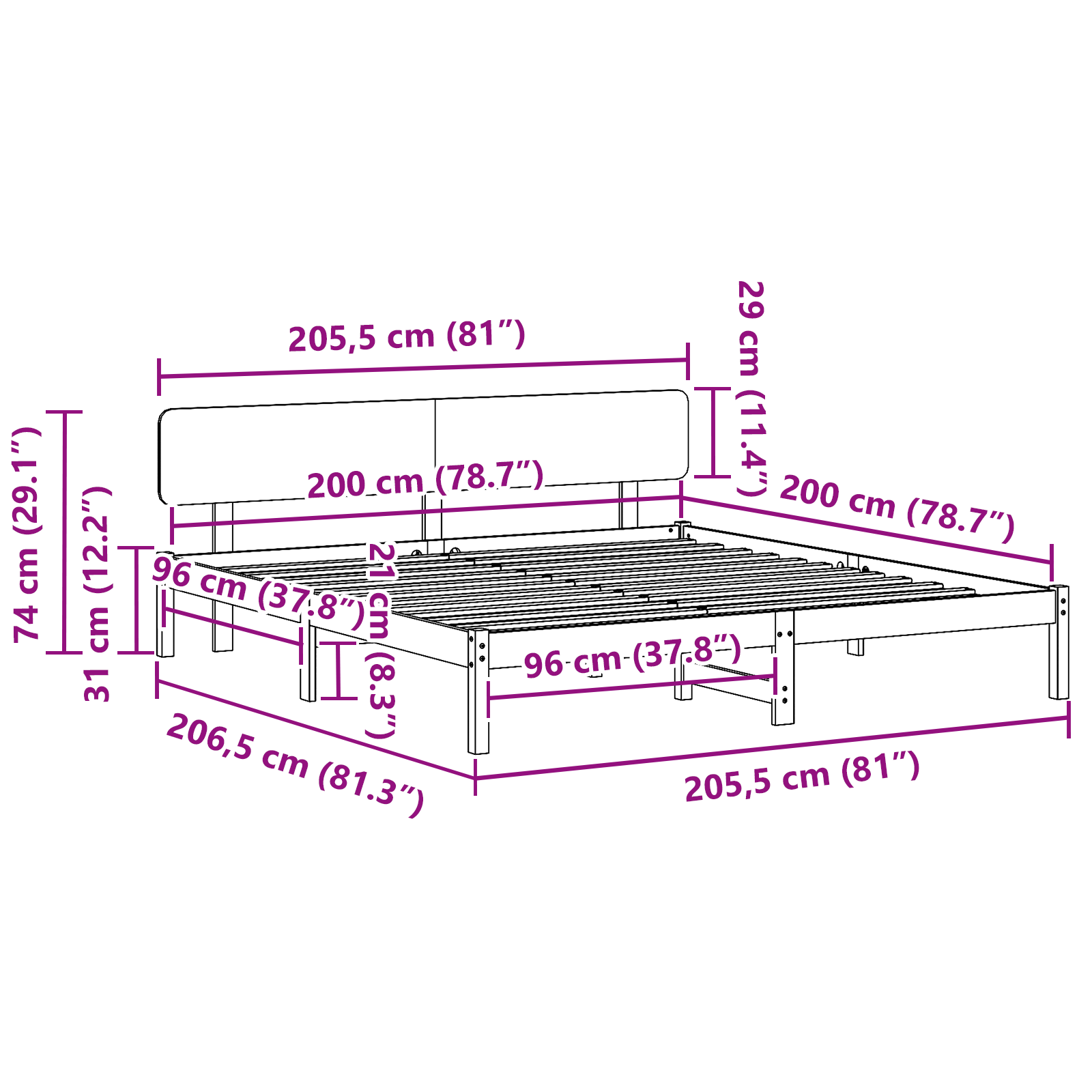 Bed Frame with Headboard White 200x200 cm Solid Pine Wood - Image 10