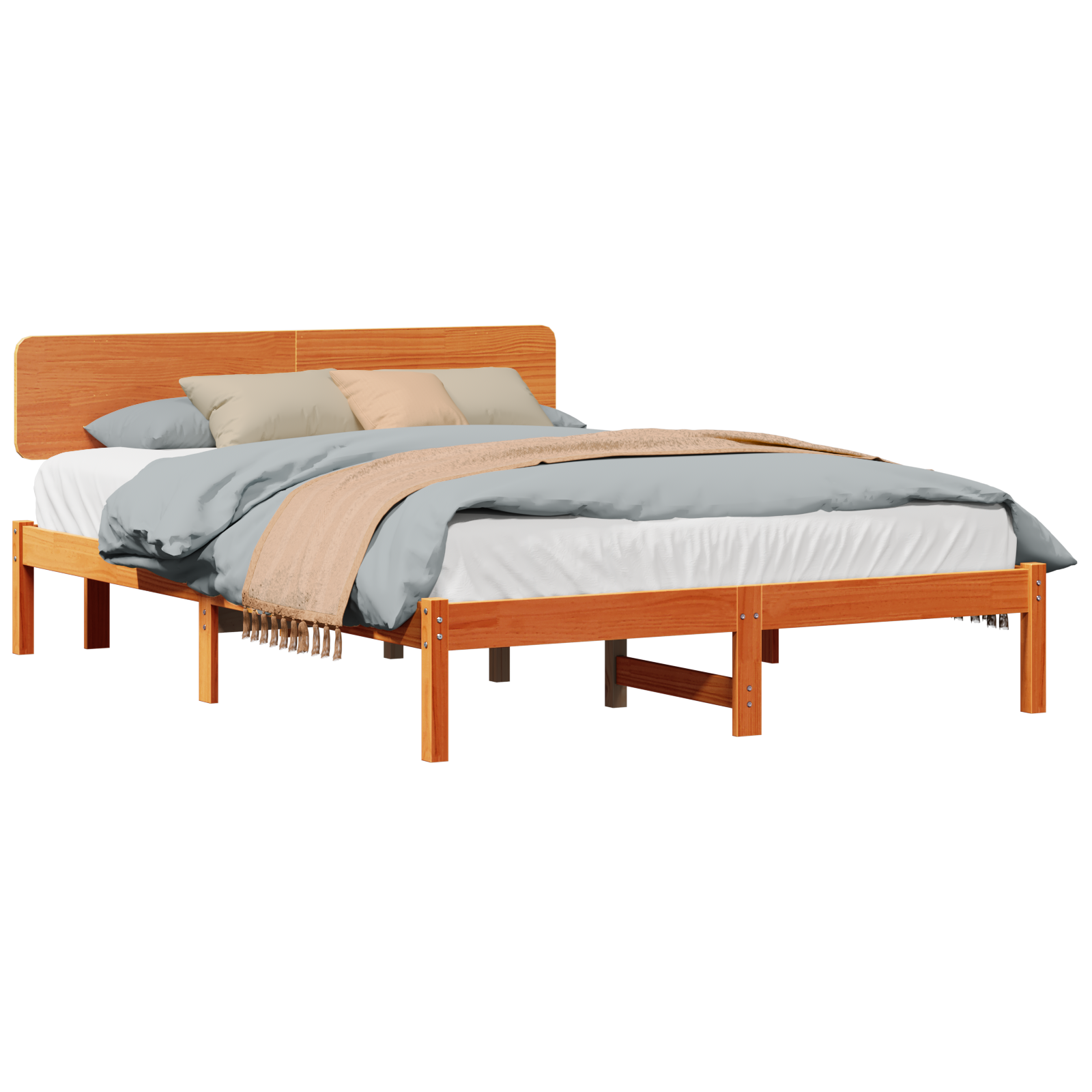 Bed Frame with Headboard Wax Brown 200x200 cm Solid Pine Wood - Image 2