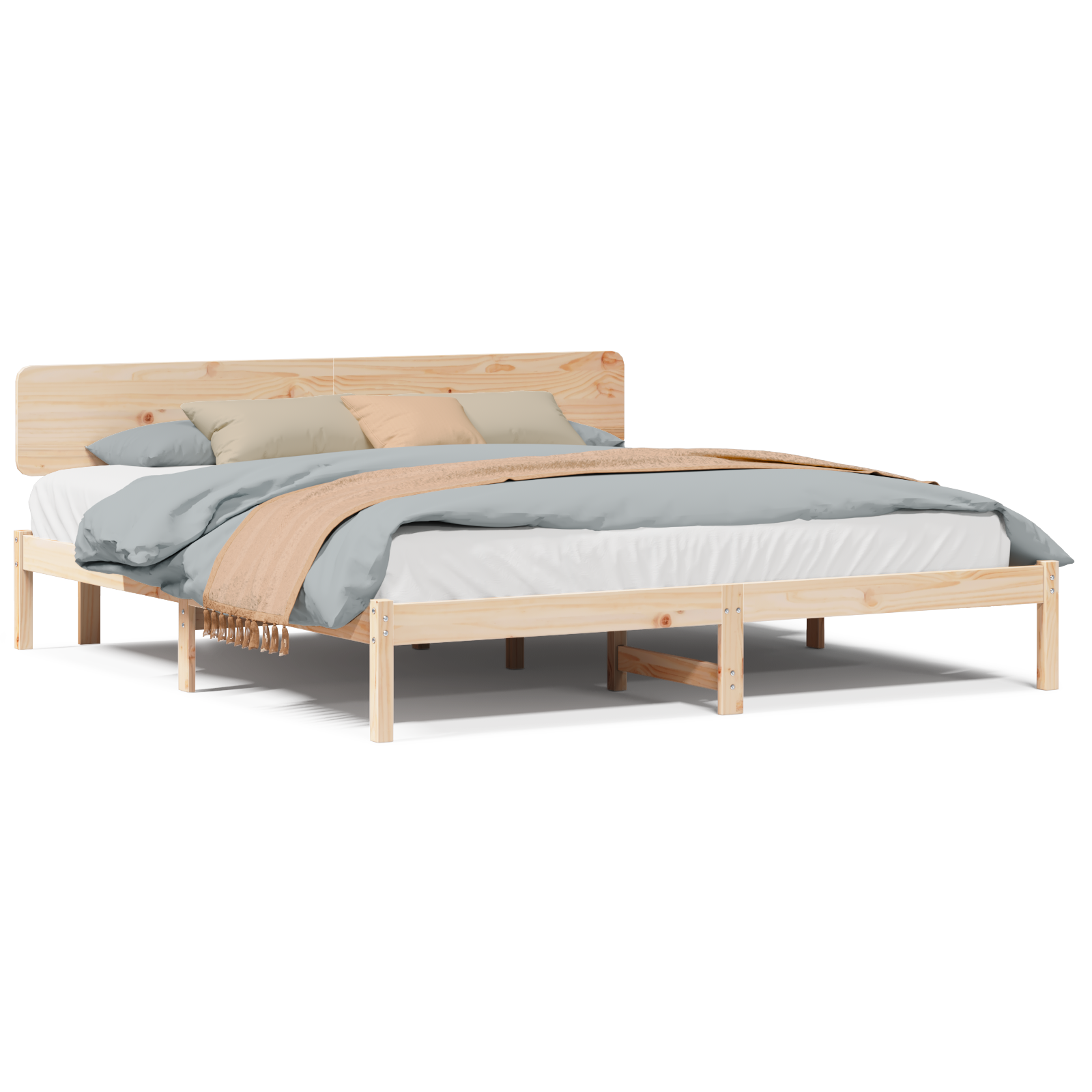 Bed Frame with Headboard 180x200 cm Solid Pine Wood - Image 4
