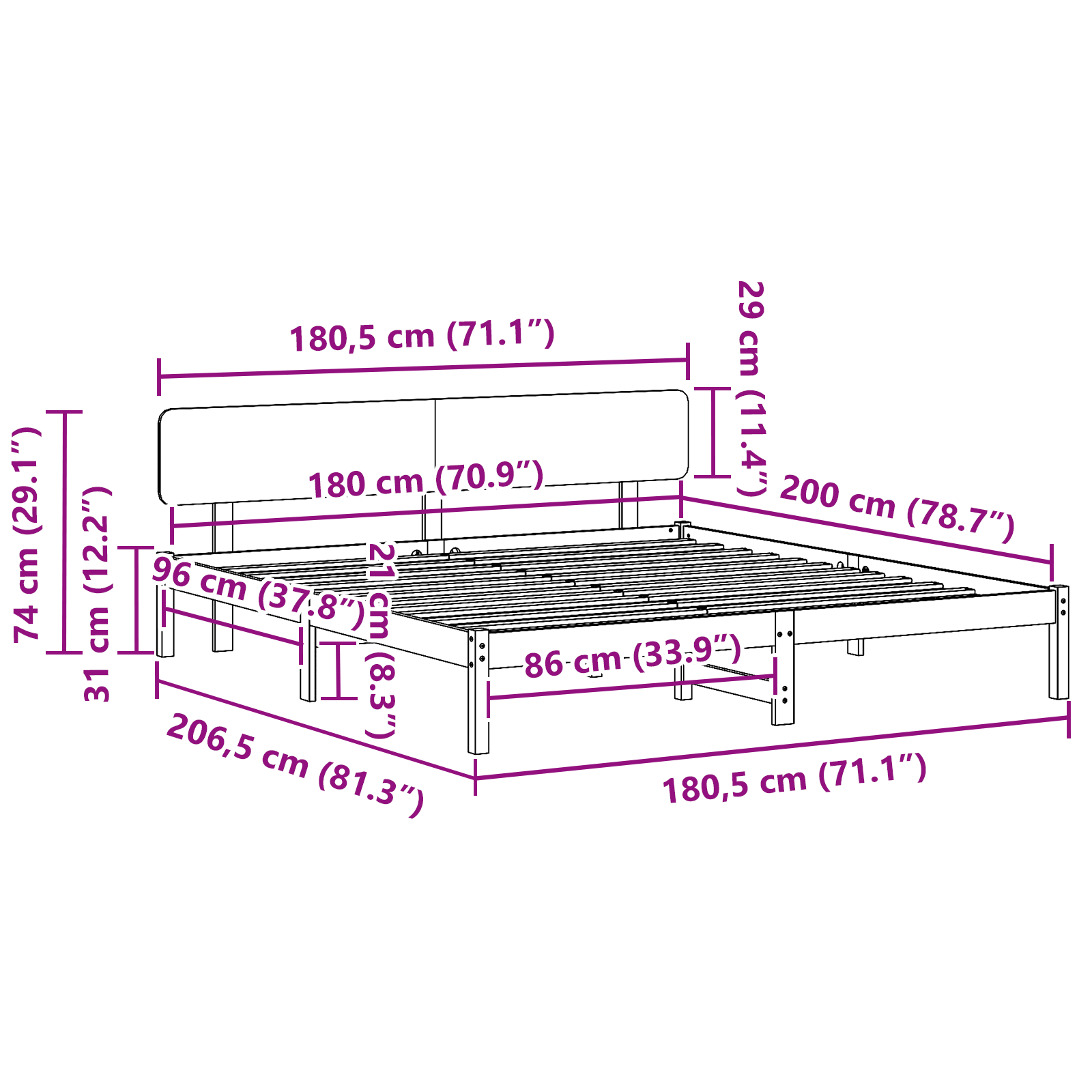 Bed Frame with Headboard 180x200 cm Solid Pine Wood - Image 10