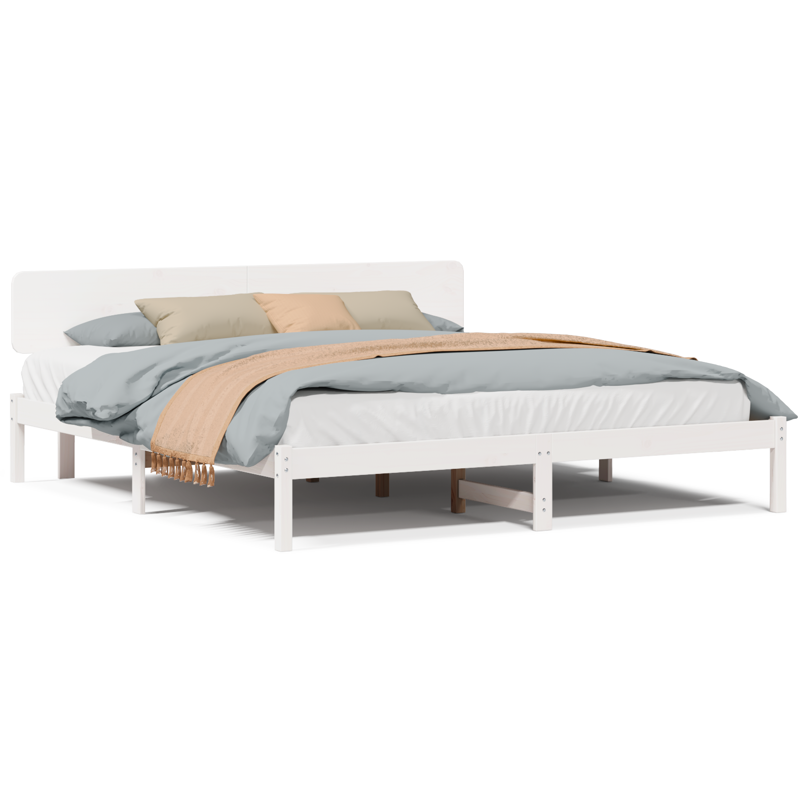 Bed Frame with Headboard White 180x200 cm Solid Pine Wood - Image 4
