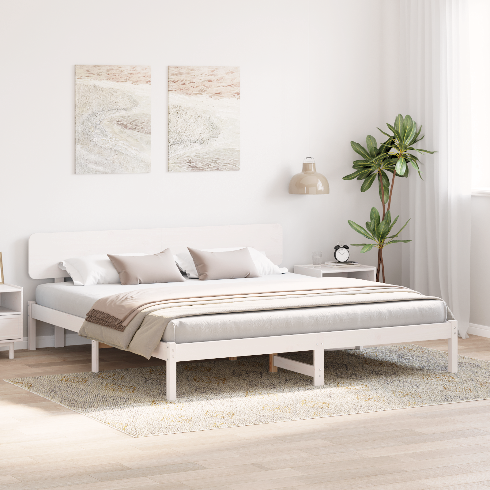 Bed Frame with Headboard White 180x200 cm Solid Pine Wood - Image 5
