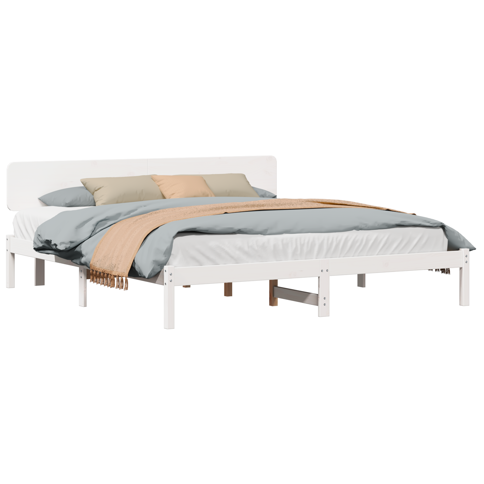 Bed Frame with Headboard White 180x200 cm Solid Pine Wood - Image 2