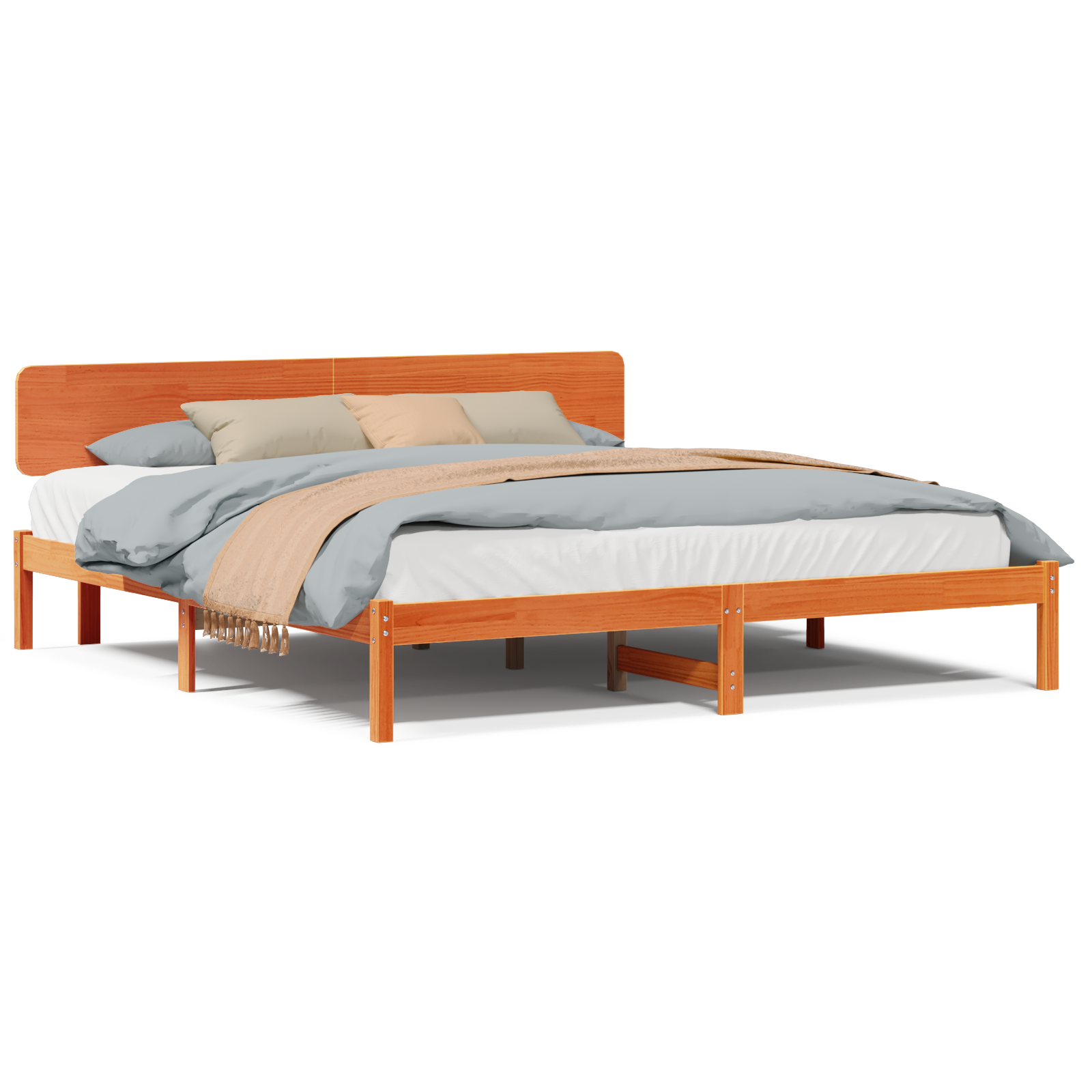Bed Frame with Headboard Wax Brown 180x200 cm Solid Pine Wood - Image 4