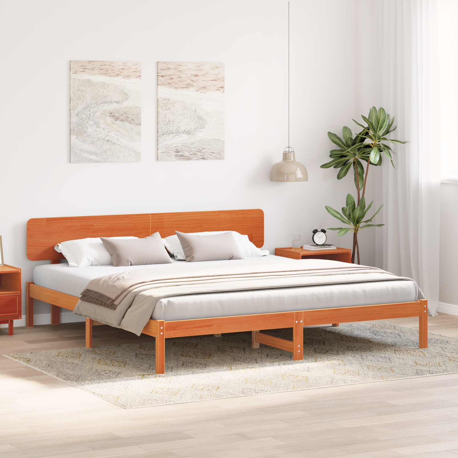 Bed Frame with Headboard Wax Brown 180x200 cm Solid Pine Wood - Image 5
