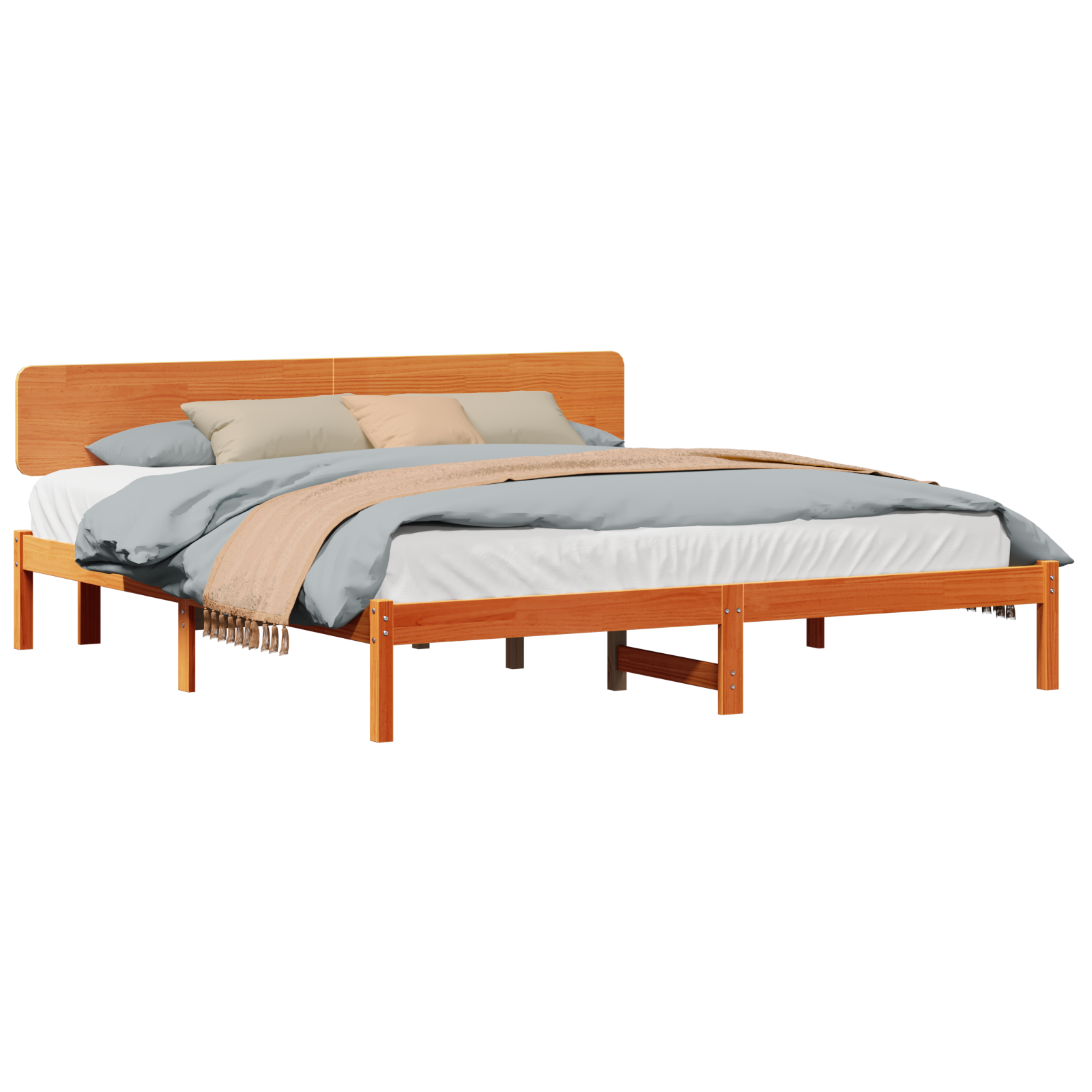 Bed Frame with Headboard Wax Brown 180x200 cm Solid Pine Wood - Image 2