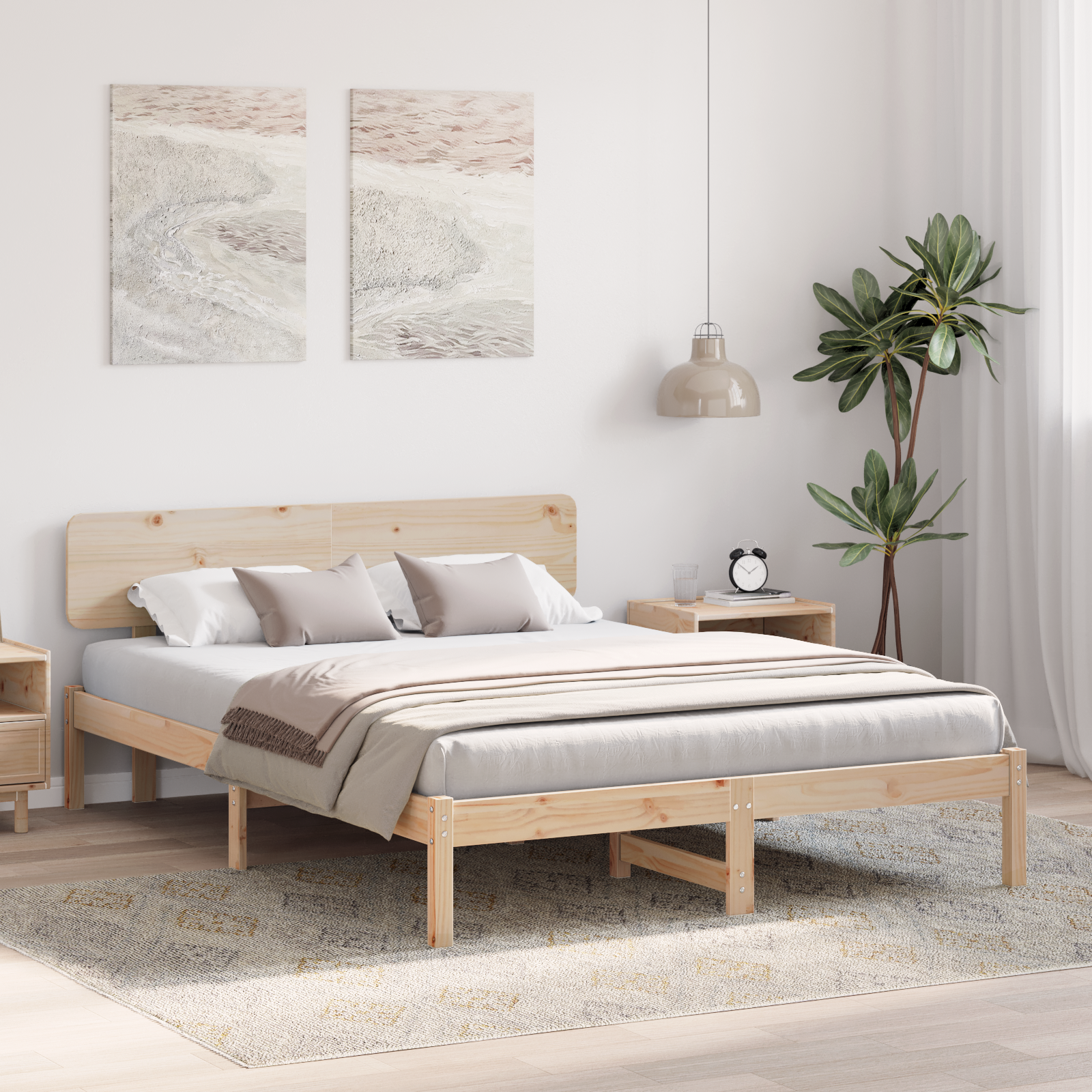 Bed Frame with Headboard 160x200 cm Solid Pine Wood - Image 5
